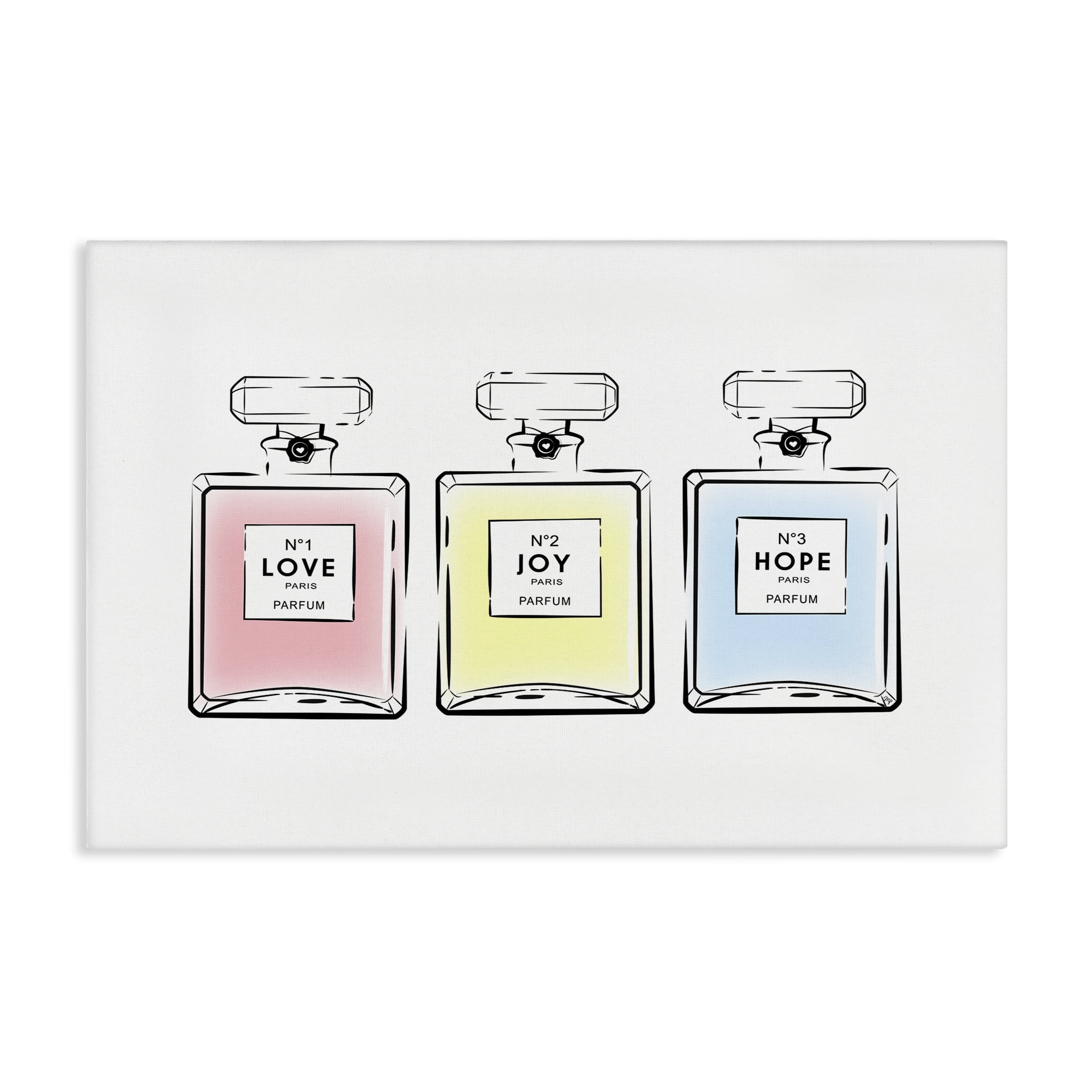 Stupell Industries Love Hope Joy Perfumes Fashion Painting Wrapped Canvas Art Print Wall Art, 24 x 16
