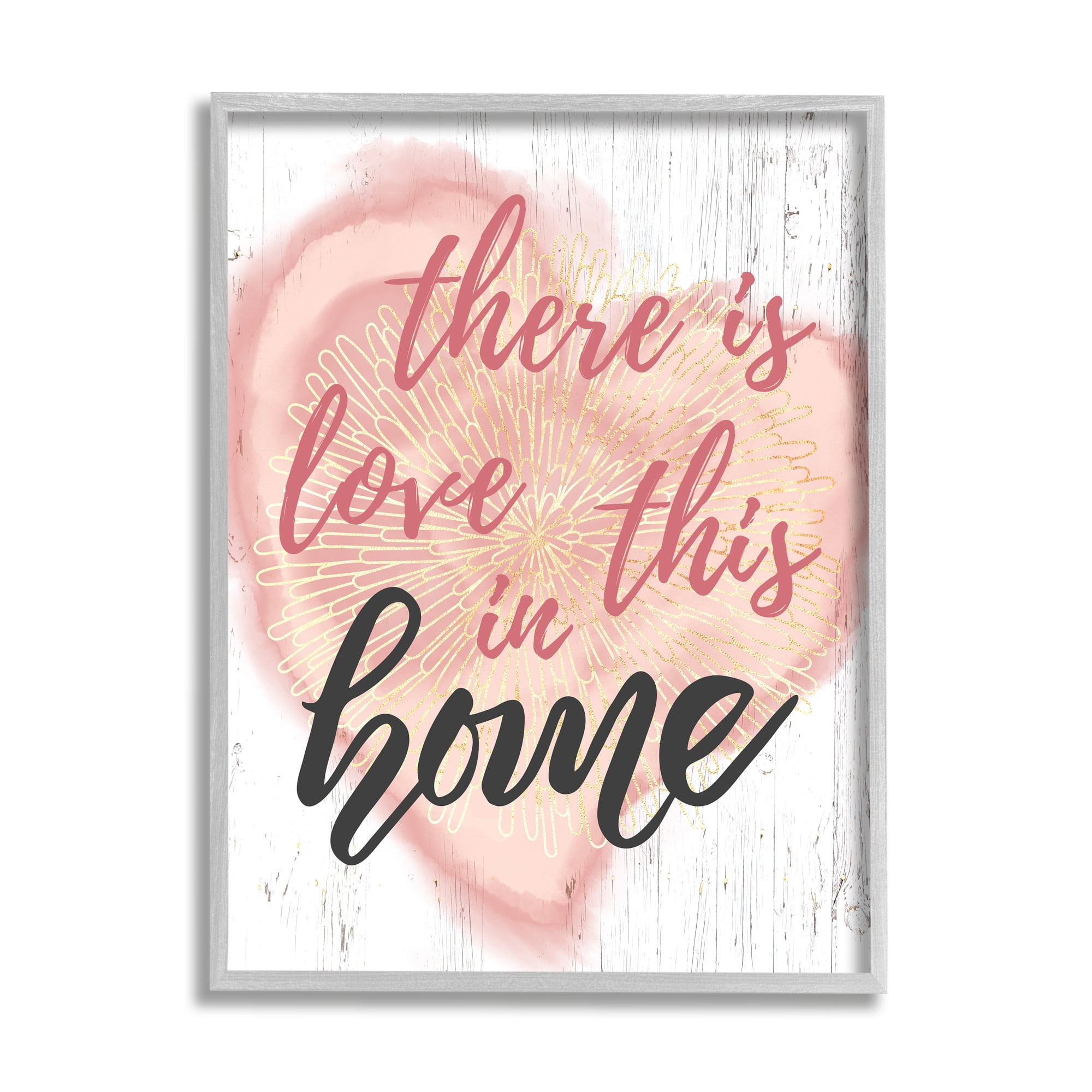 Stupell Industries Love In This Home Phrase Floral Pattern Heart Farmhouse Painting Gray Framed Art Print Wall Art, 11 x 14, Design by Ziwei Li