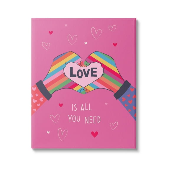 Stupell Industries Love Is All Phrase Rainbow Heart Shaped Hand Gesture,24 x 30, Design by Lisa Perry Whitebutton