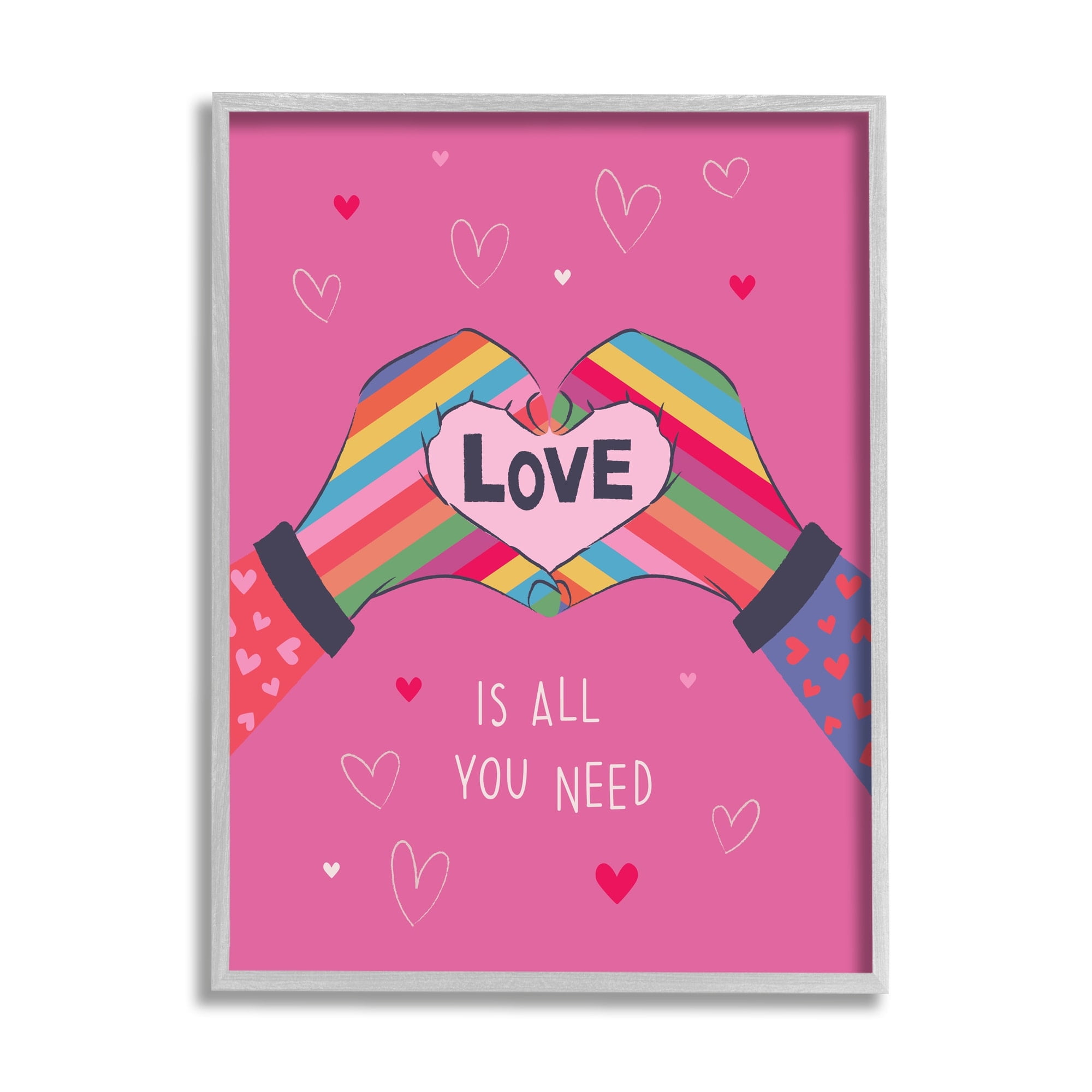 Stupell Industries Love Is All Phrase Rainbow Heart Shaped Hand Gesture,24 x 30, Design by Lisa Perry Whitebutton