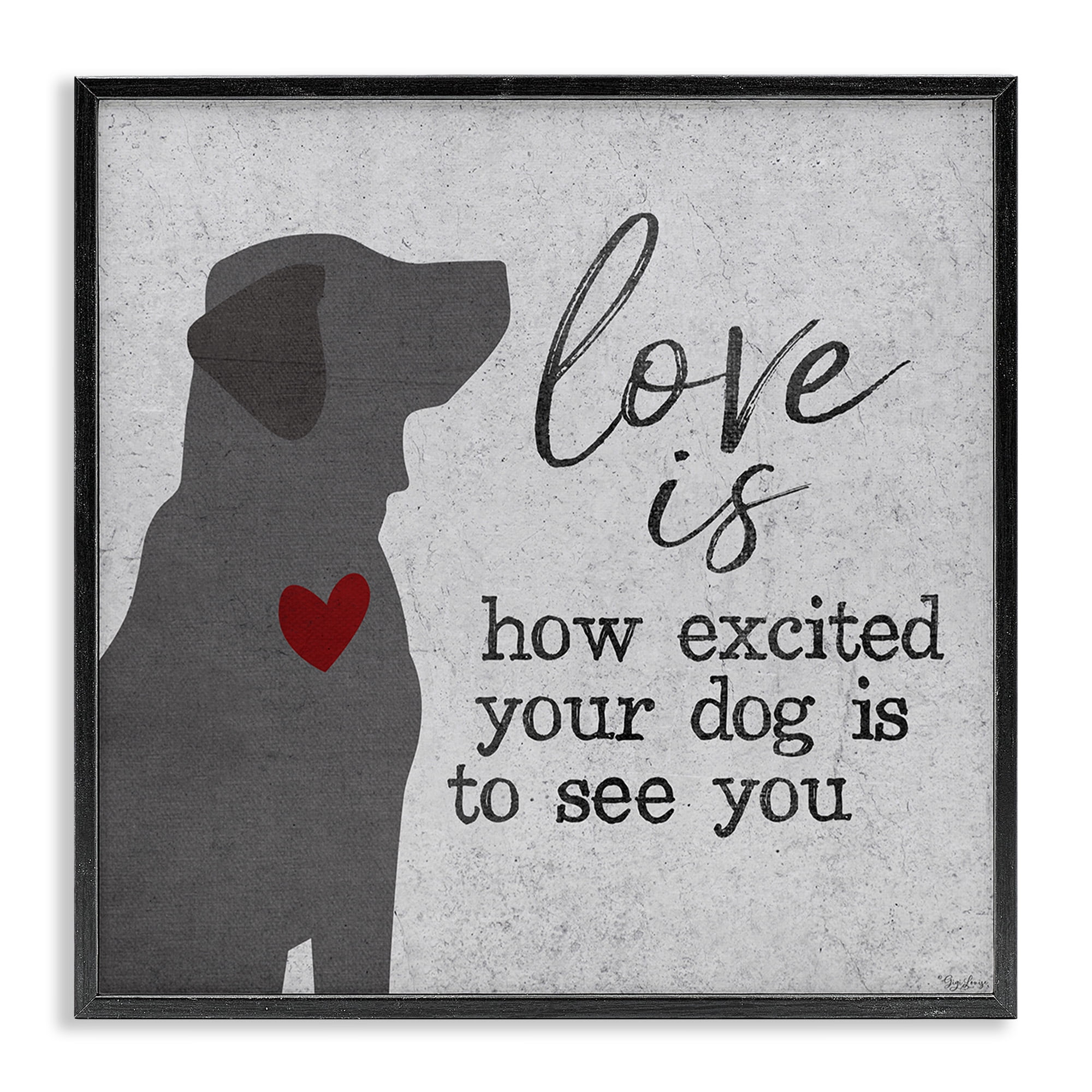 Stupell Industries Love Is Excited Dog Pet Phrase Typography Painting Black Framed Art Print Wall Art, 17 x 17