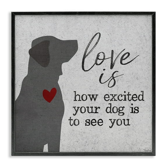 Stupell Industries Love Is Excited Dog Pet Phrase Typography Painting Black Framed Art Print Wall Art, 24 x 24
