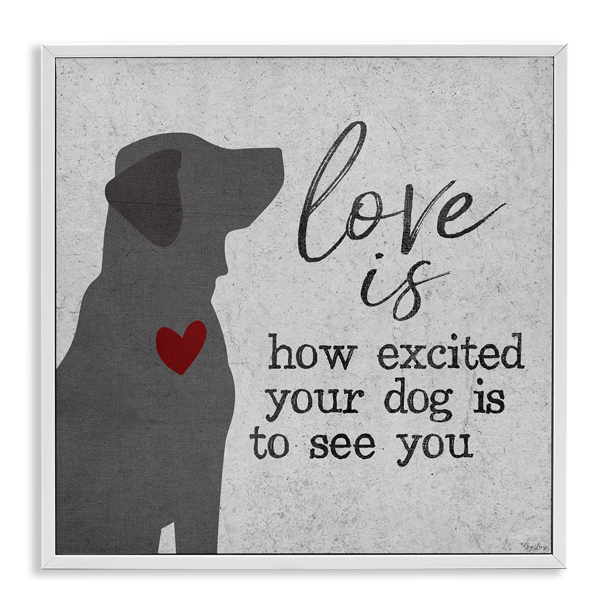 Stupell Industries Love Is Excited Dog Pet Phrase Typography Painting White Framed Art Print Wall Art, 24 x 24