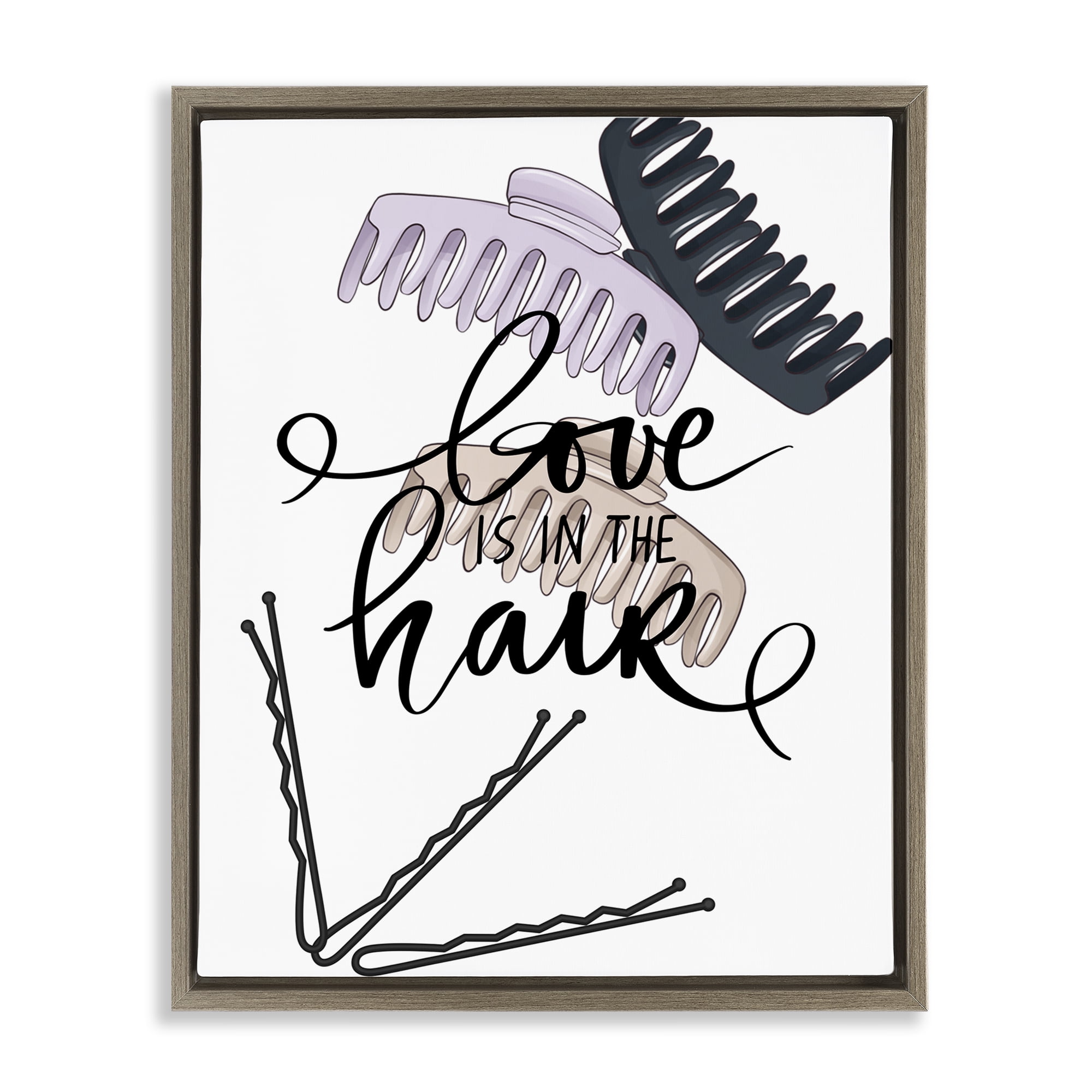 Stupell Industries Love Is In The Hair Brown Framed Floater Canvas Wall Art, design by Jesse Keith