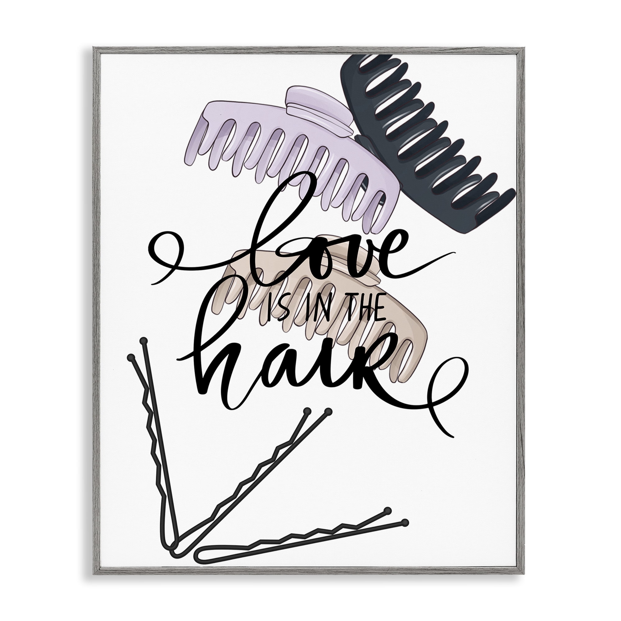 Stupell Industries Love Is In The Hair Gray Framed Giclee Art, design by Jesse Keith