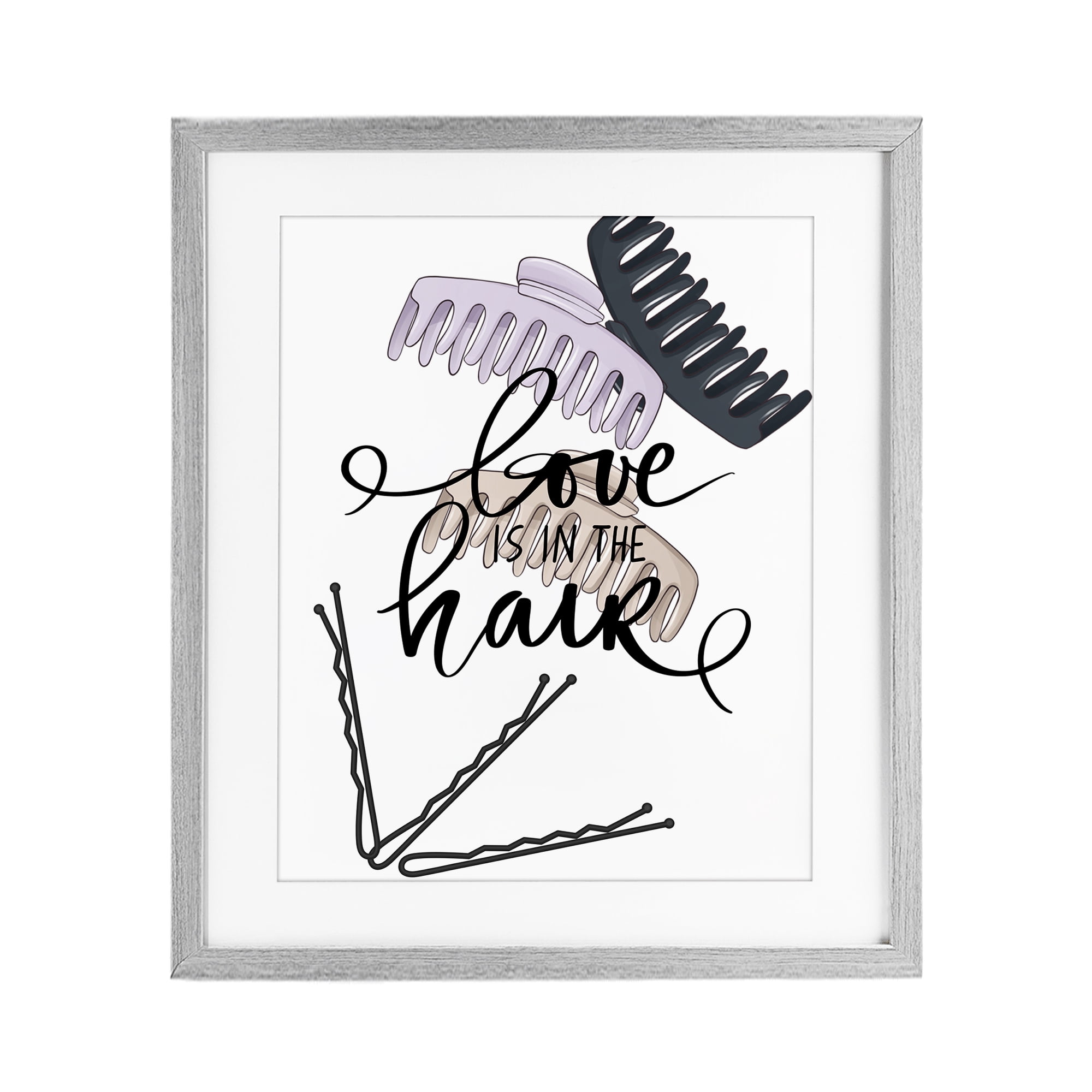 Stupell Industries Love Is In The Hair Gray Framed Print Under Glass, design by Jesse Keith