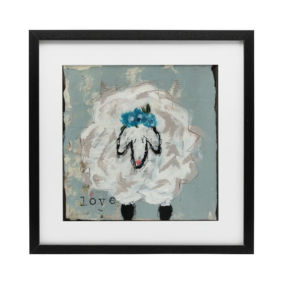 Stupell Industries Love Is Kind Sheep Black Framed Print Under Glass design by Cassandra Cushman, 13 x 13