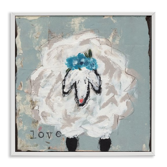 Stupell Industries Love Is Kind Sheep White Framed Giclee Art design by Cassandra Cushman, 24 x 24