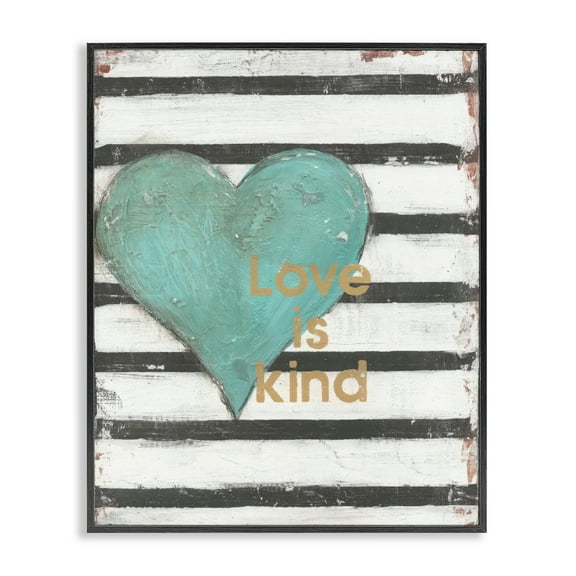 Stupell Industries Love Is Kind on Stripes Black Framed Giclee Art design by Cassandra Cushman, 14 x 11
