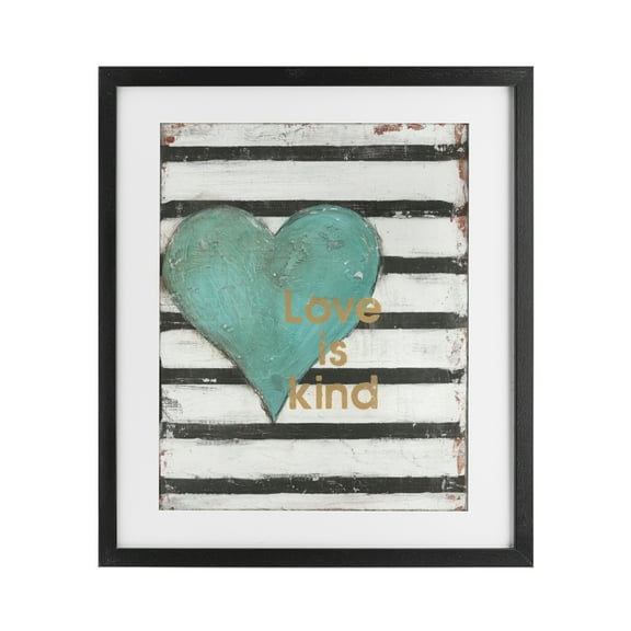 Stupell Industries Love Is Kind on Stripes Black Framed Print Under Glass design by Cassandra Cushman, 16 x 13