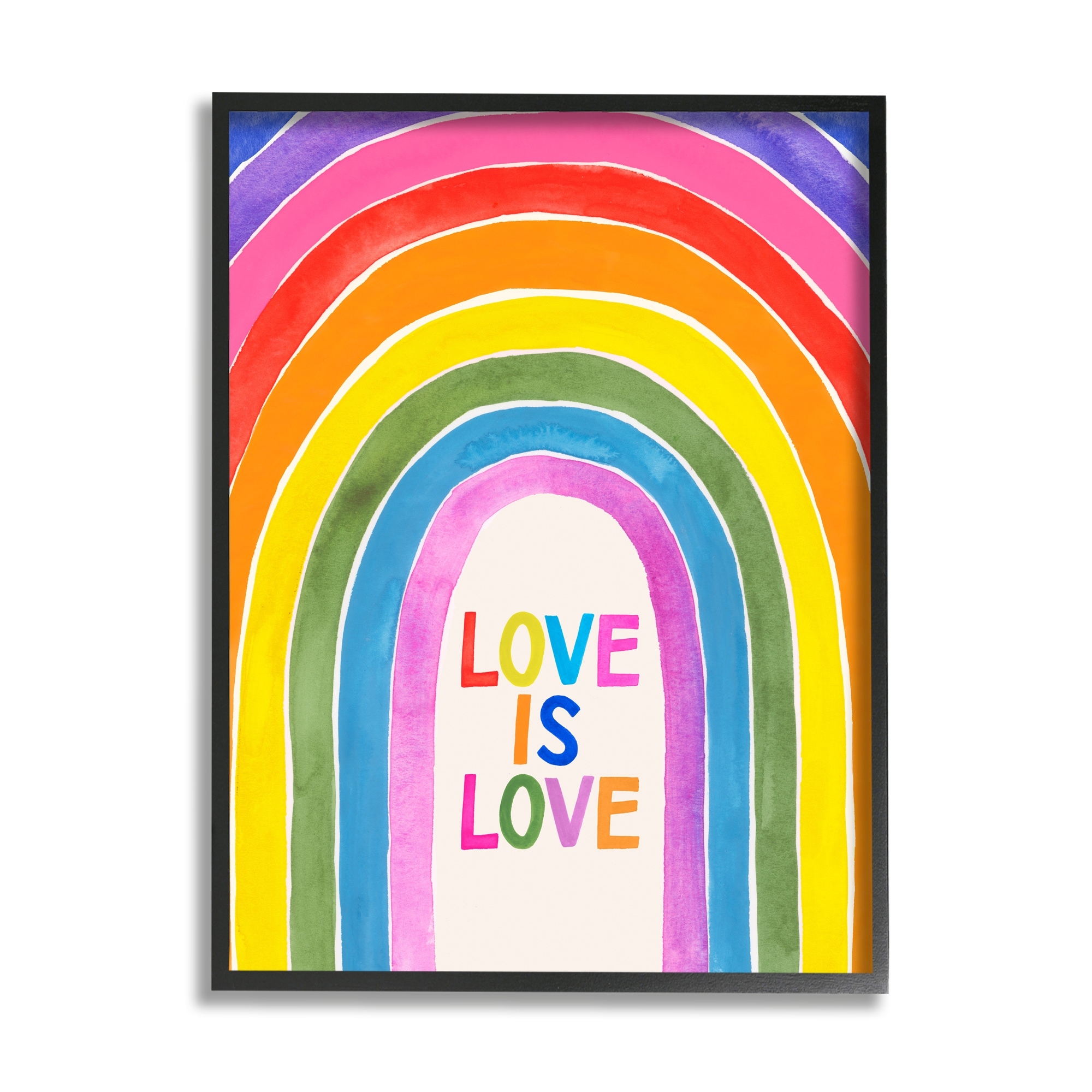 Stupell Industries Love Is Love Phrase Vibrant Rainbow Arches Black Framed by Victoria Barnes
