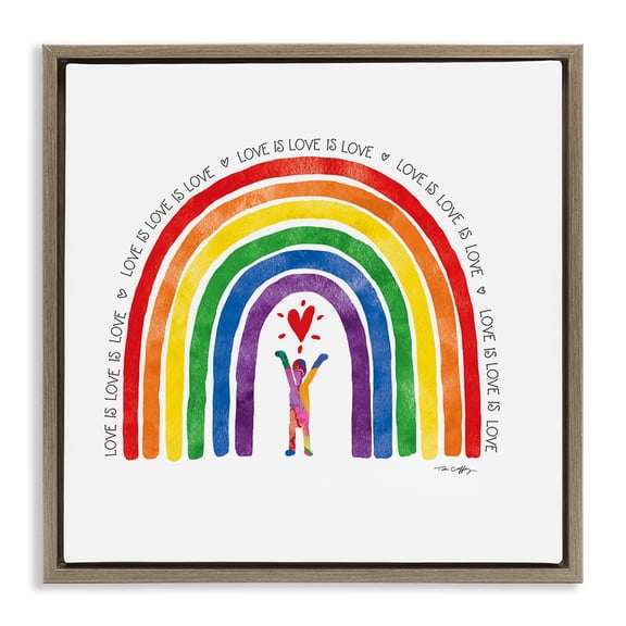 Stupell Industries Love Is Love Pride Inclusivity Brown Framed Floater Canvas Wall Art design by Tim Coffey, 25 x 25
