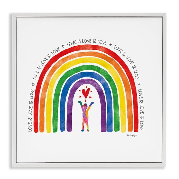 Stupell Industries Love Is Love Pride Inclusivity White Framed Giclee Art design by Tim Coffey, 12 x 12