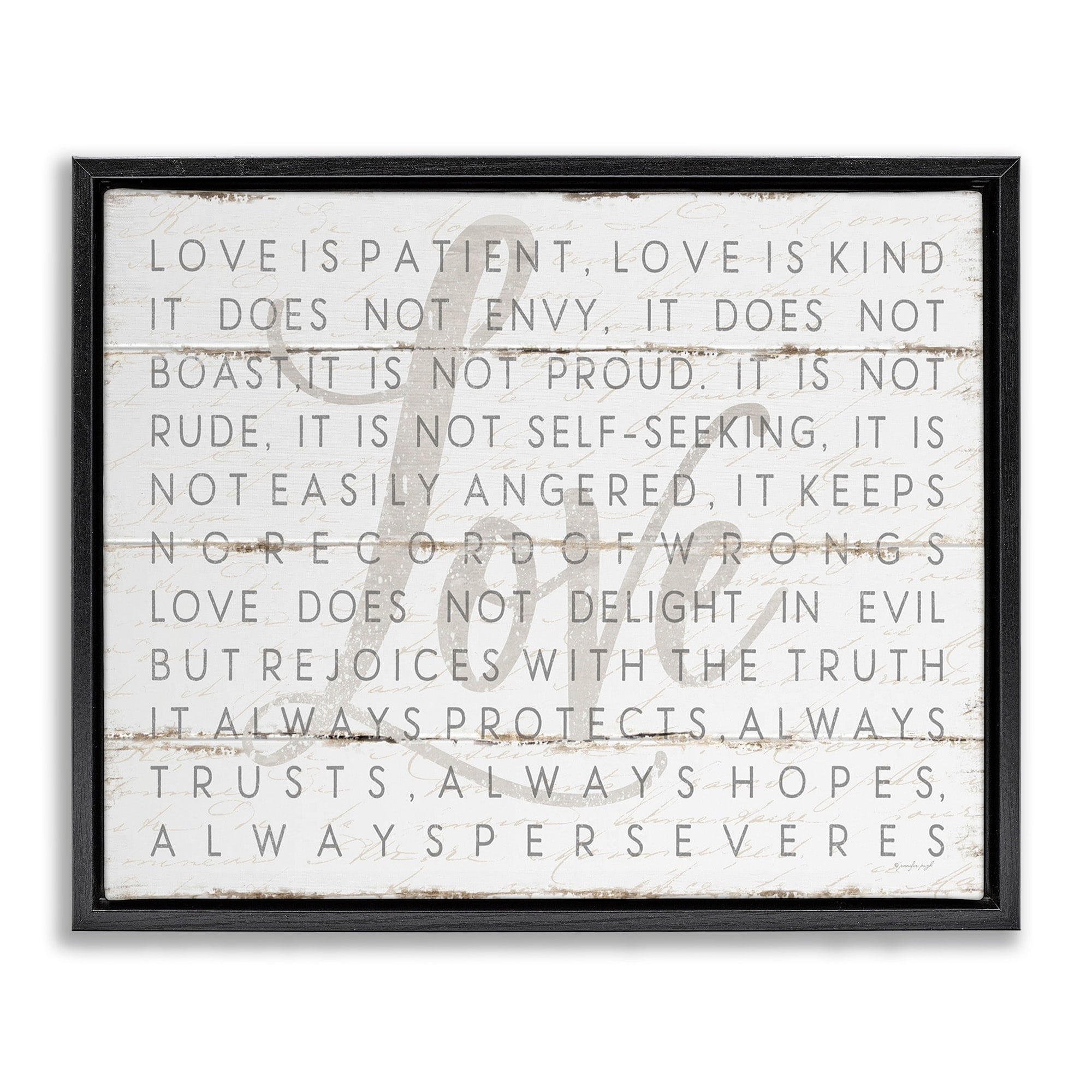 Love Is Patient Black Framed Canvas Wall Art