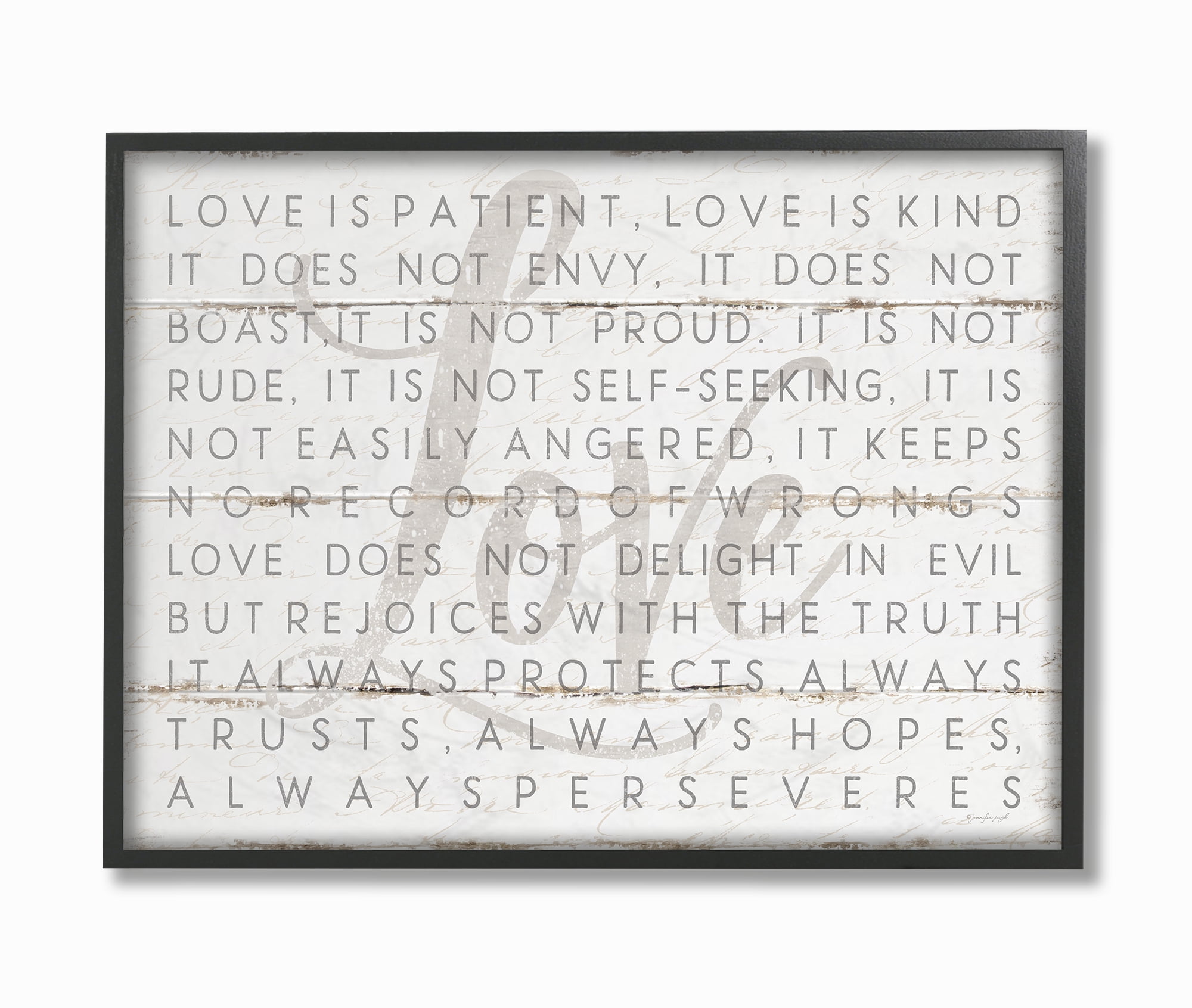 Love Is Patient Black Framed Canvas Typography Wall Art, 16 x 20