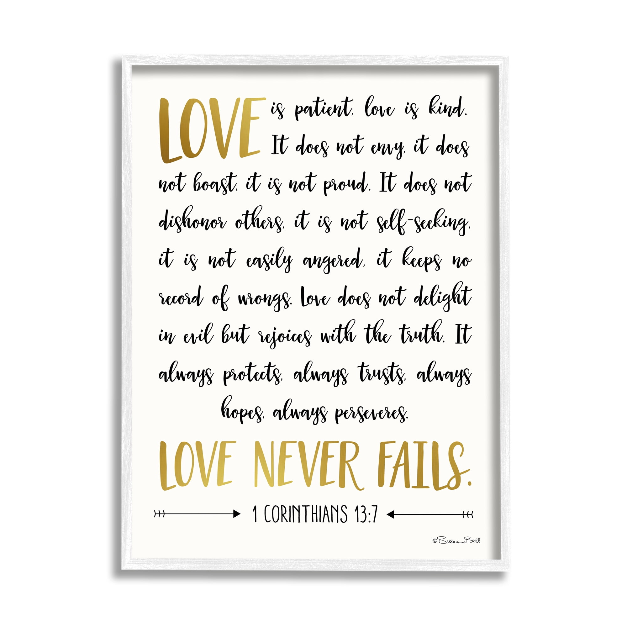 Stupell Industries Love Is Patient Psalm Faith Based Word Design Graphic Art Framed Art Print Wall Art, 24x30, By Susan Ball