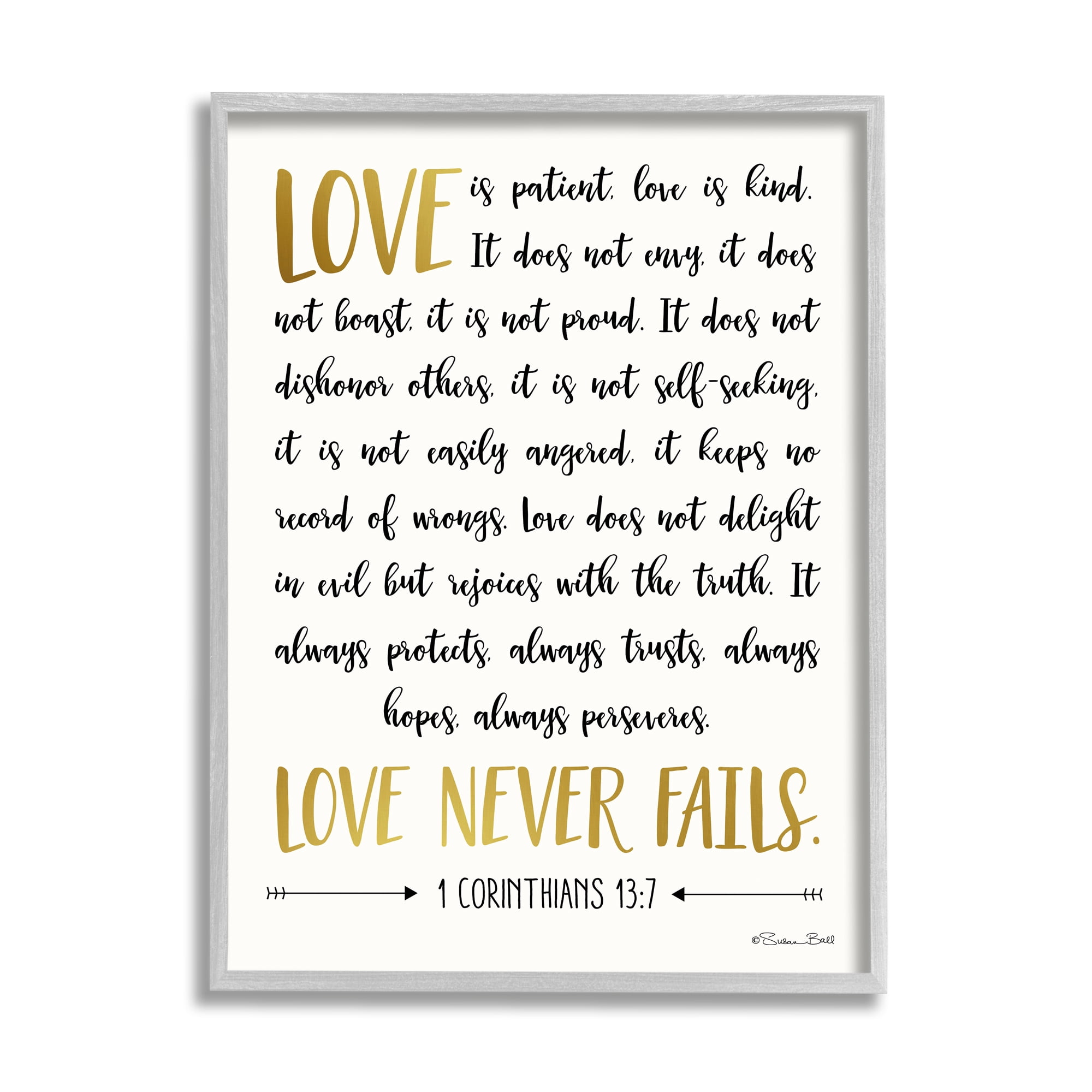 Stupell Industries Love Is Patient Psalm Faith Based Word Design Graphic Art Framed Art Print Wall Art, 24x30, By Susan Ball
