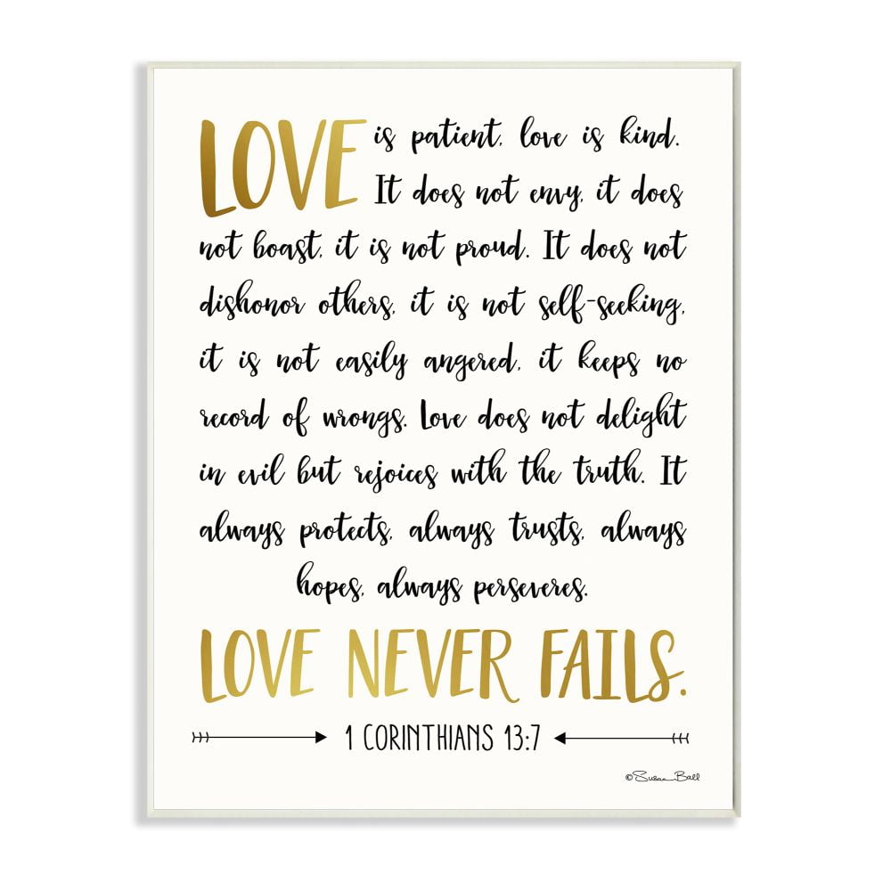 Stupell Industries Love Is Patient Psalm Faith Based Word Design Graphic Art Unframed Art Print Wall Art, 13x19, by Susan Ball