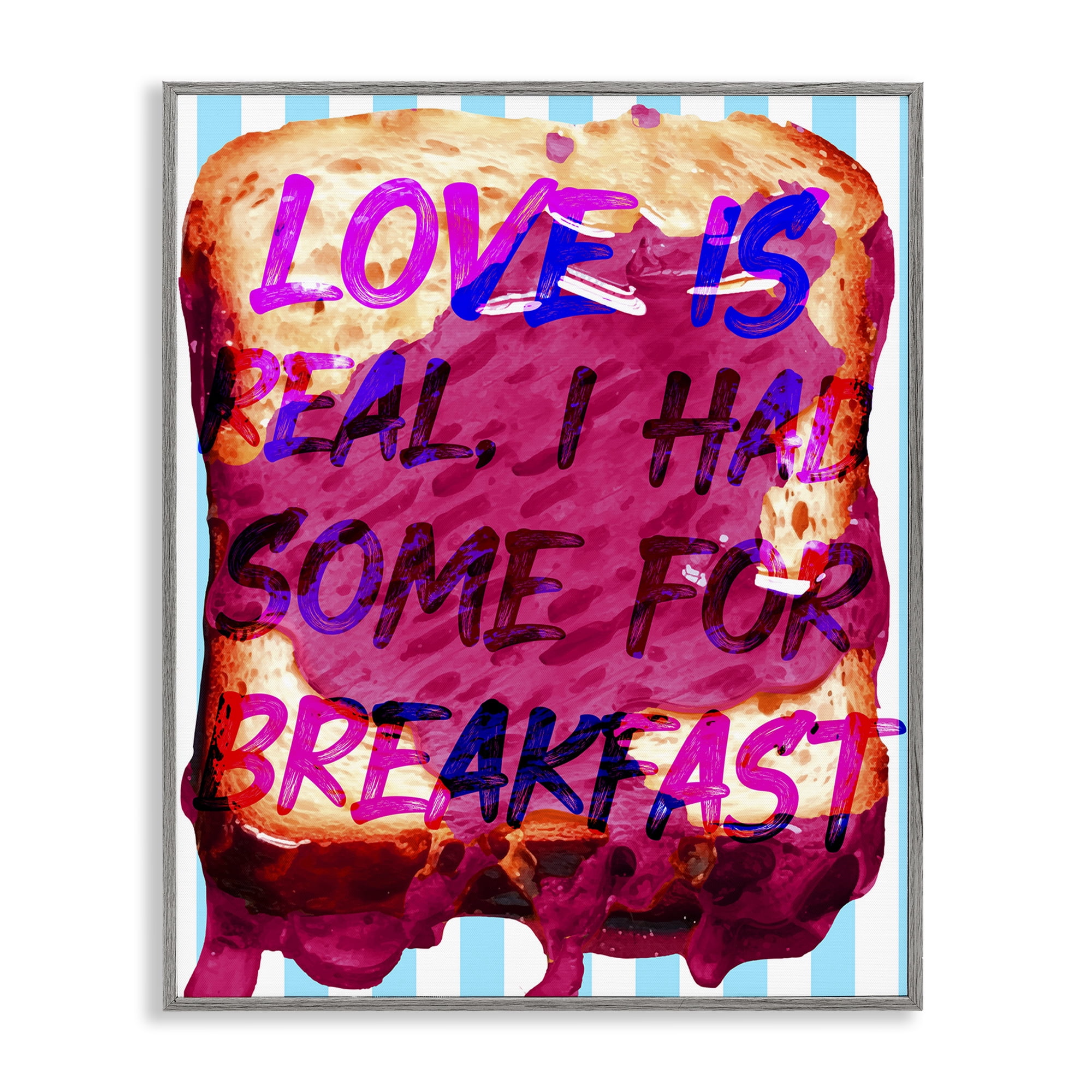 Stupell Industries Love Is Real Breakfast Food & Beverage Painting Gray Framed Art Print Wall Art, 16 x 20