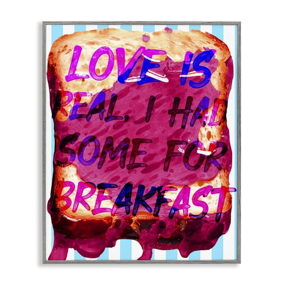 Stupell Industries Love Is Real Breakfast Food & Beverage Painting Gray Framed Art Print Wall Art, 24 x 30