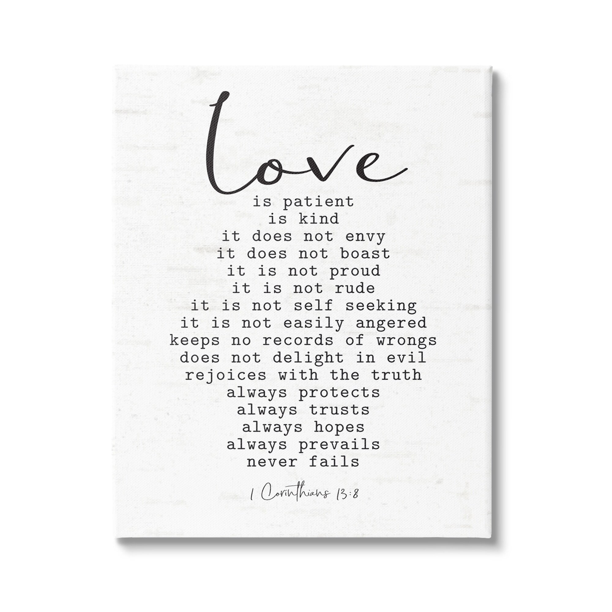 Love Is Patient White Canvas Motivational Religious Quote Art
