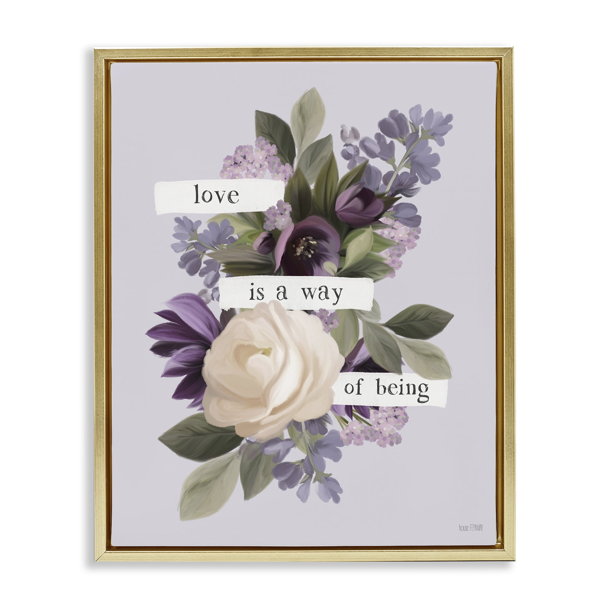 Stupell Industries Love Is Way Of Being Botanical & Floral Painting Gold Floater Framed Art Print Wall Art, 17 x 21