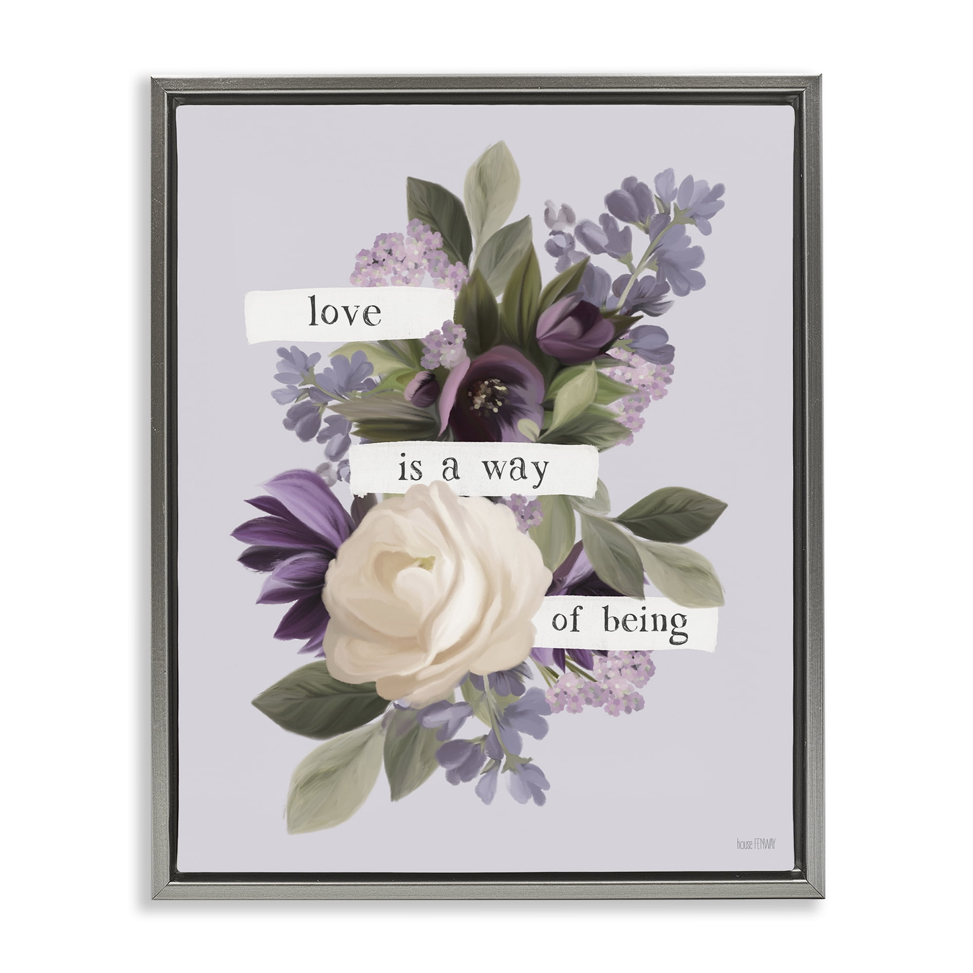 Stupell Industries Love Is Way Of Being Botanical & Floral Painting Gray Floater Framed Art Print Wall Art, 17 x 21