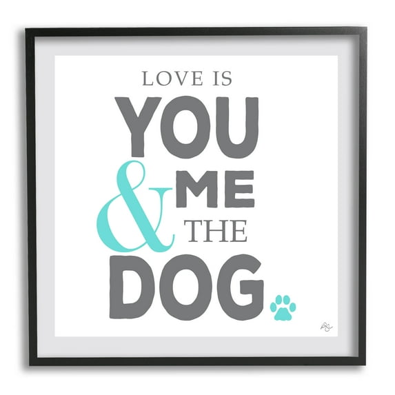 Stupell Industries Love Is You Me & The Dog Phrase Graphic Art Black Framed Art Print Wall Art, Design by K. Kaufman
