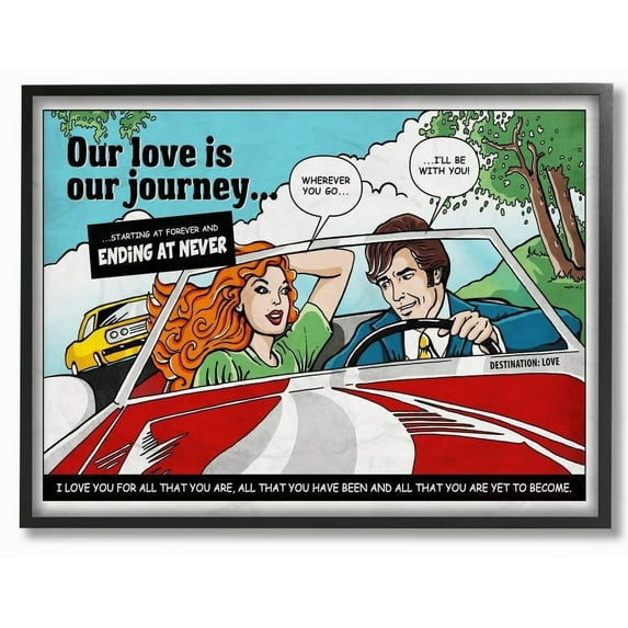Stupell Industries Love Journey Vintage Comic Book Design Framed Wall Art by Ester Kay