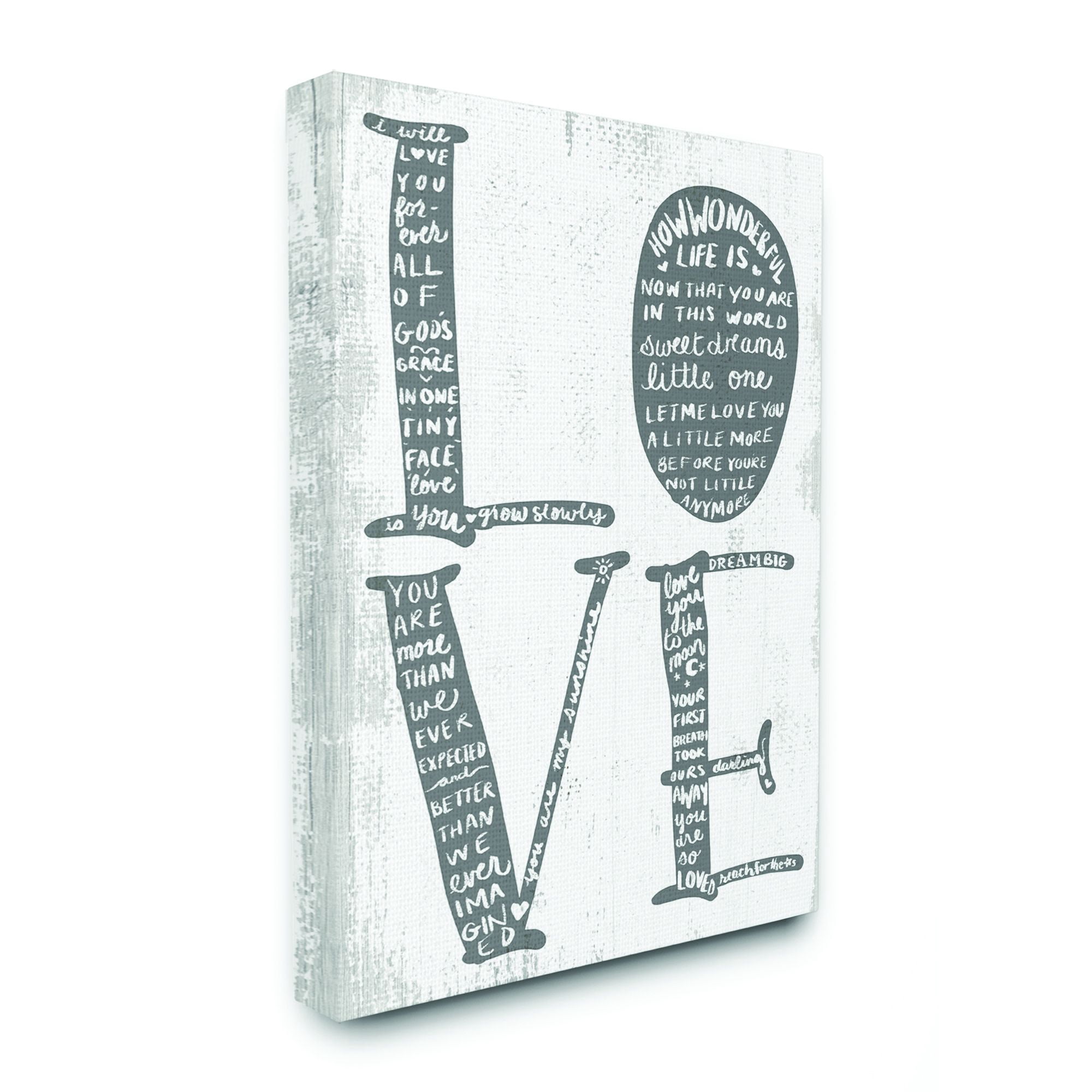 Stupell Industries Love Kids Family Home Paint Texture Neutral Gray Word Design Canvas Wall Art by Daphne Polselli