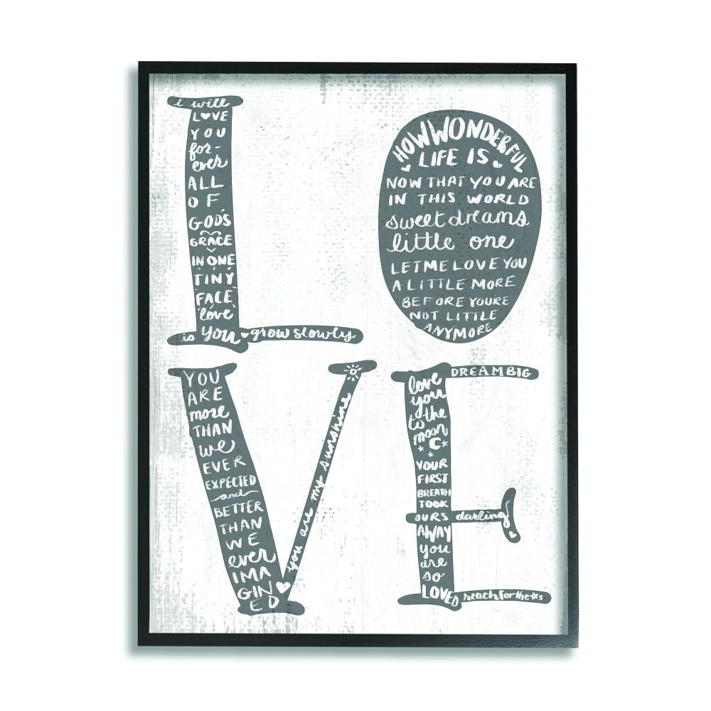 Stupell Industries Love Kids Family Home Paint Texture Neutral Gray Word Design Framed Wall Art by Daphne Polselli