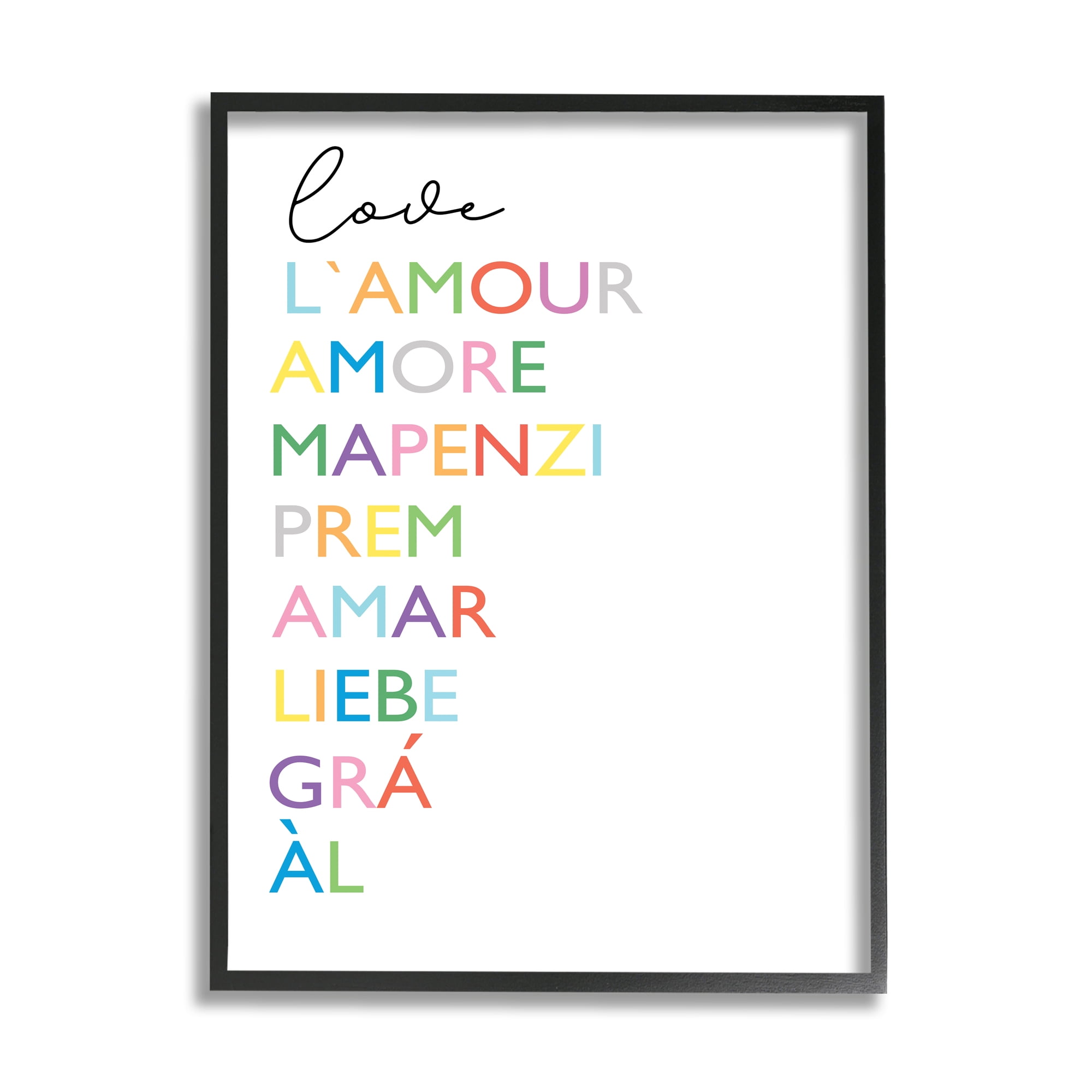 Stupell Industries Love L'Amour Amore Mapenzi Romantic Terms Rainbow Typography, 16 x 20, Designed by Elizabeth Tyndall