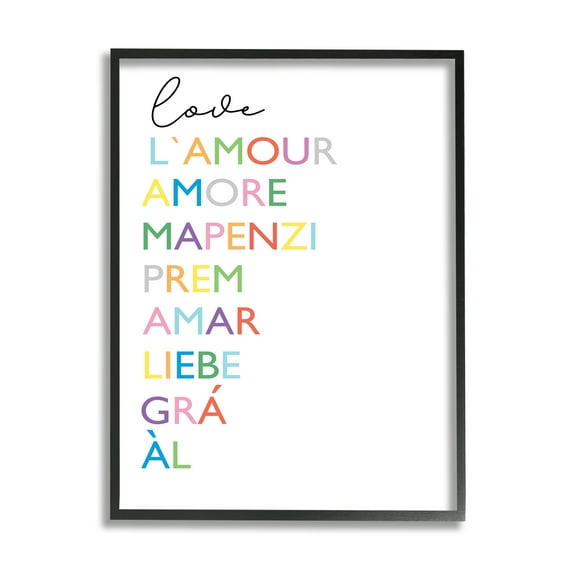 Stupell Industries Love L'Amour Amore Mapenzi Romantic Terms Rainbow Typography, 24 x 30, Designed by Elizabeth Tyndall