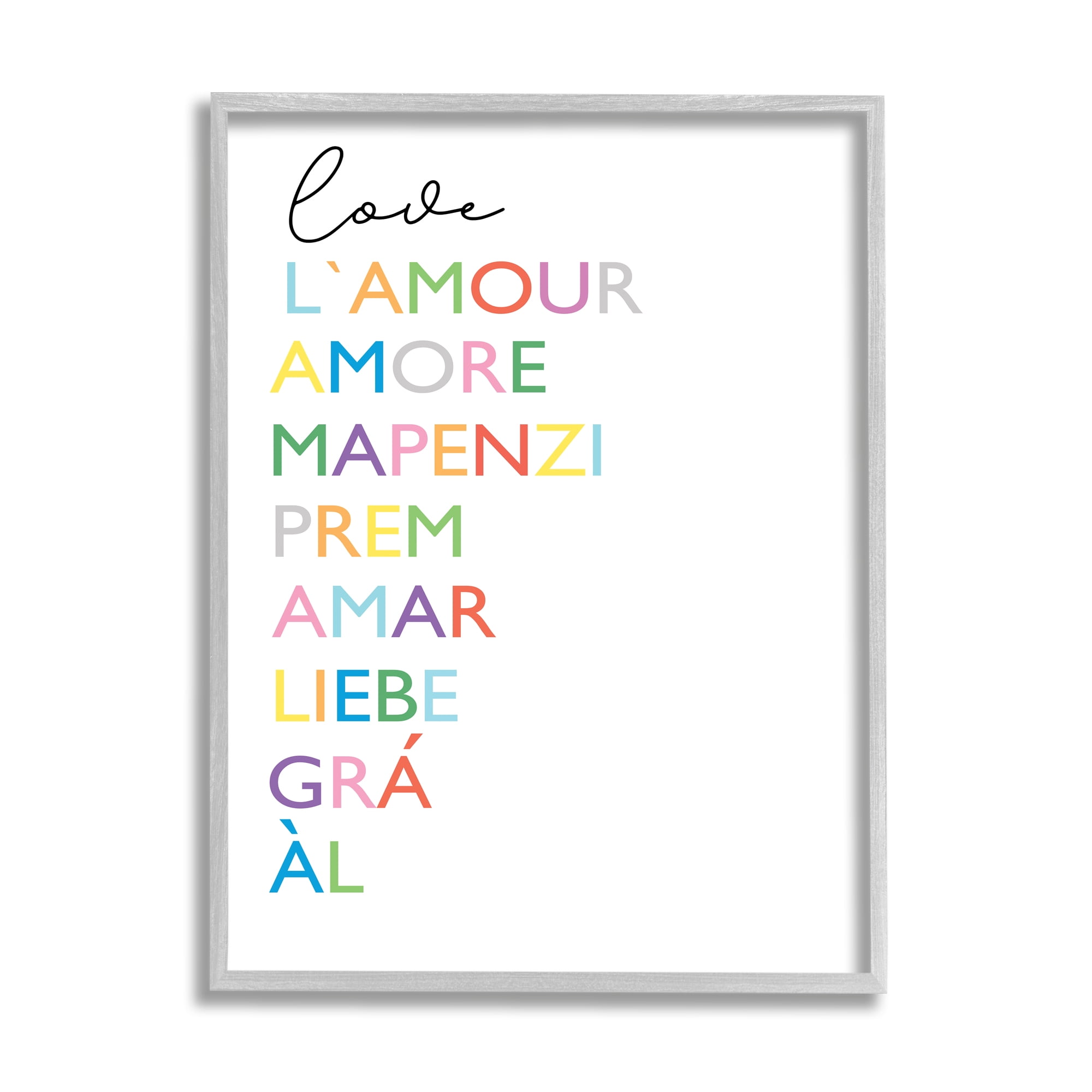 Stupell Industries Love L'Amour Amore Mapenzi Romantic Terms Rainbow Typography, 24 x 30, Designed by Elizabeth Tyndall