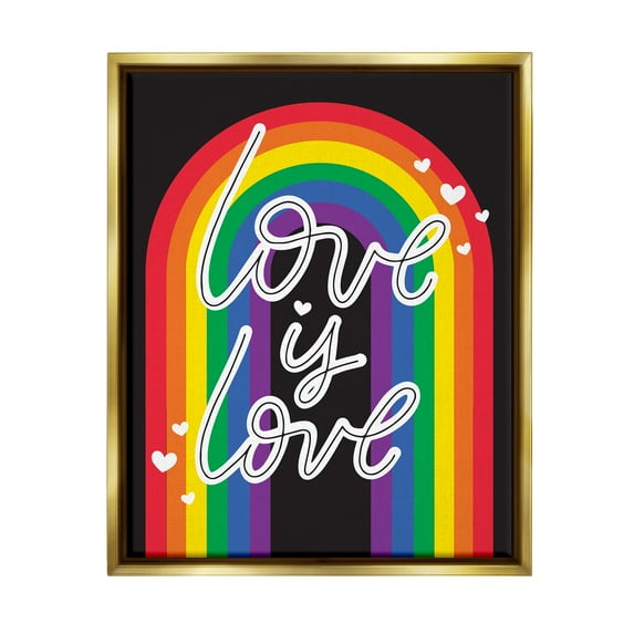 Stupell Industries Love LGBTQ Pride Rainbow Holiday Painting Gold Floater Framed Art Print Wall Art