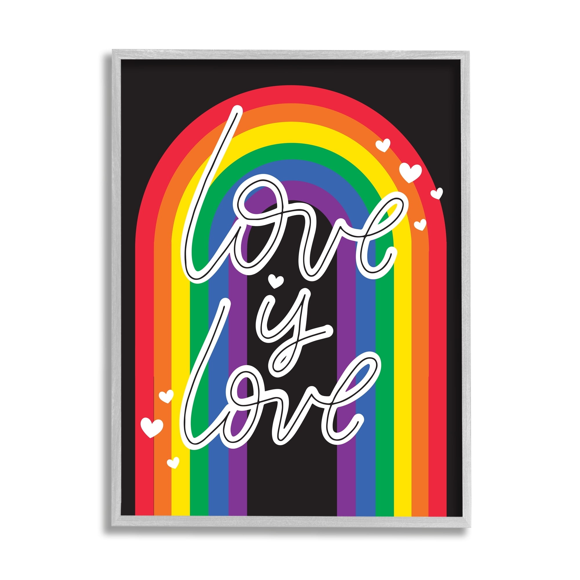 Stupell Industries Love LGBTQ Pride Rainbow Holiday Painting Gray Framed Art Print Wall Art