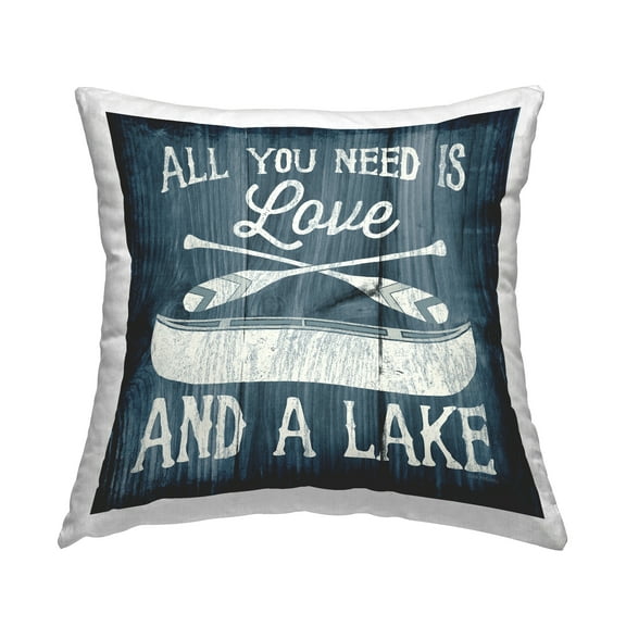 Stupell Industries Love & Lake Canoe Phrase Square Decorative Printed Throw Pillow, 18 x 18