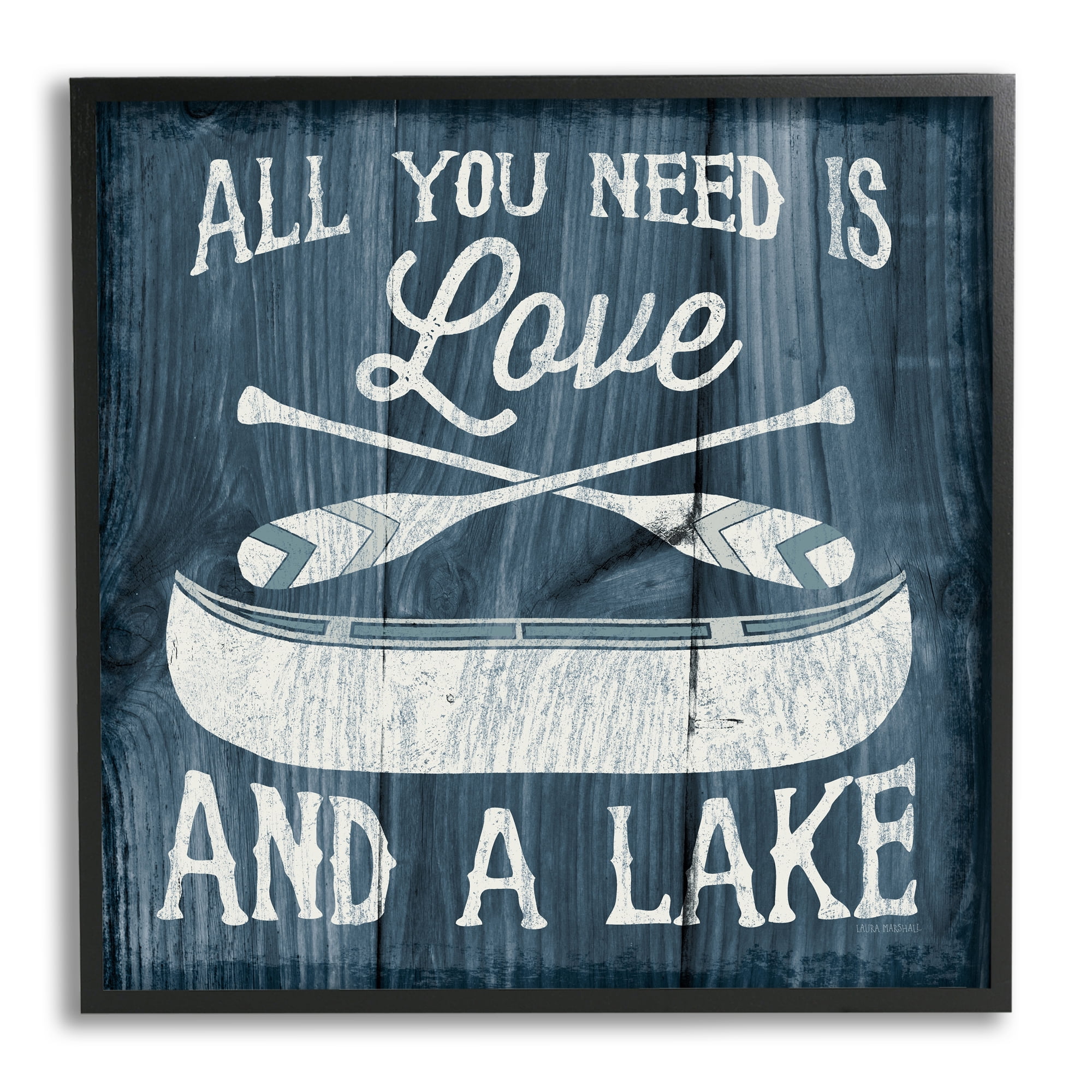 Stupell Industries Love & Lake Phrase Transportation Painting Black Framed Art Print Wall Art, 17 x 17