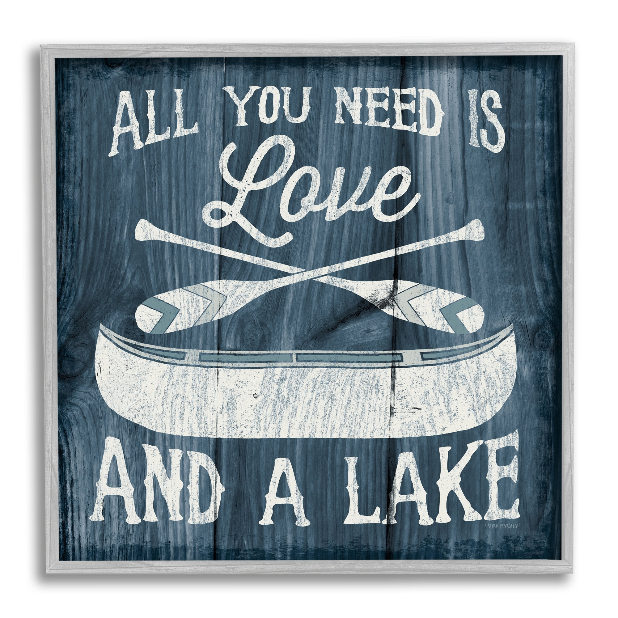 Stupell Industries Love & Lake Phrase Transportation Painting Gray Framed Art Print Wall Art, 12 x 12