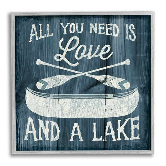 Stupell Industries Love & Lake Phrase Transportation Painting Gray Framed Art Print Wall Art, 12 x 12