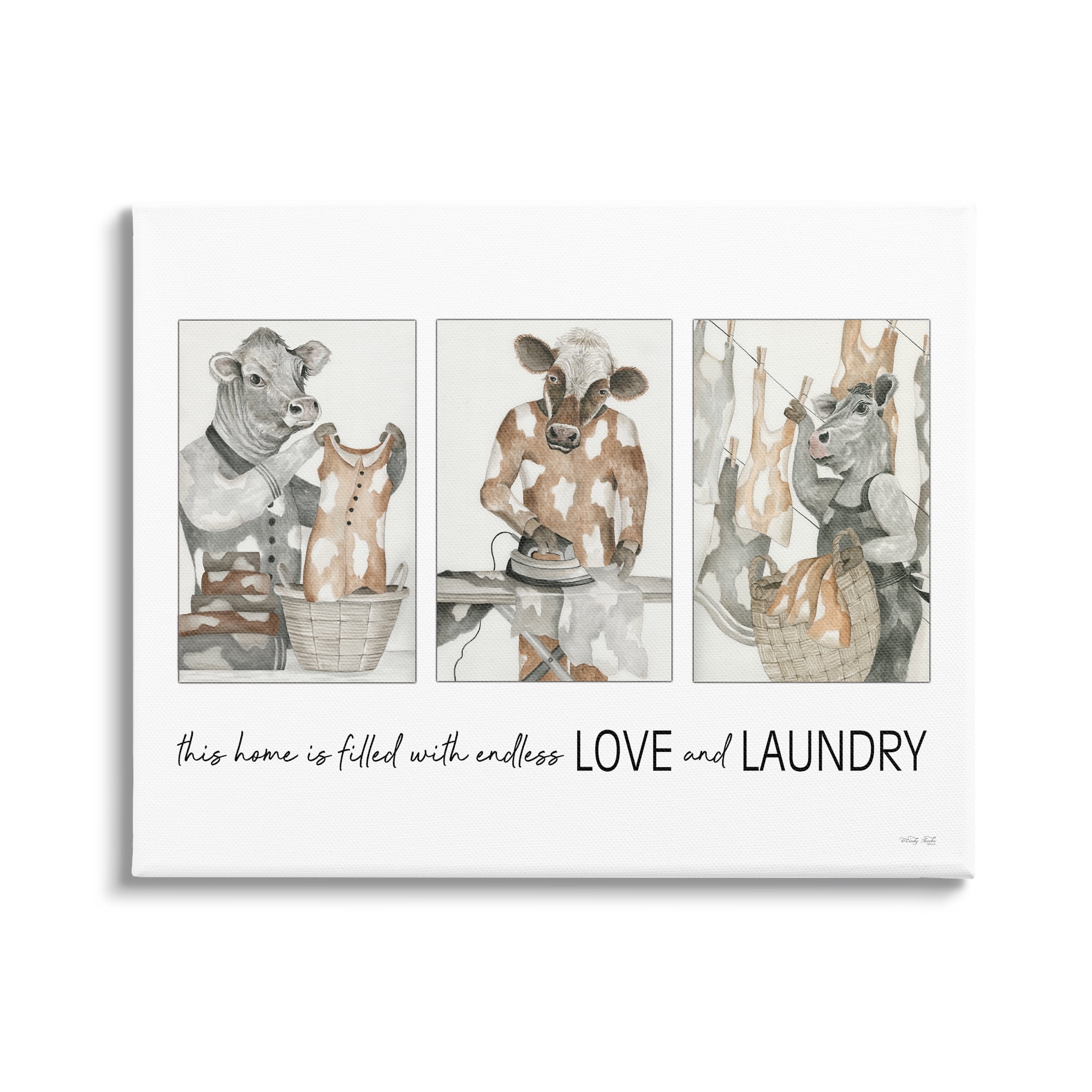 Stupell Industries Love & Laundry Cows Animals & Insects Painting Gallery Wrapped Canvas Print Wall Art, 20 x 16