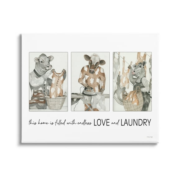 Stupell Industries Love & Laundry Cows Animals & Insects Painting Gallery Wrapped Canvas Print Wall Art, 48 x 36