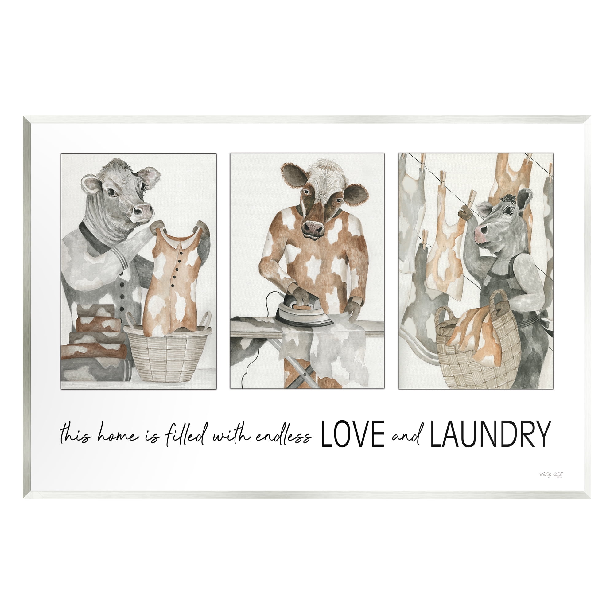 Stupell Industries Love & Laundry Cows Animals & Insects Painting Unframed Art Print Wall Art, 15 x 10