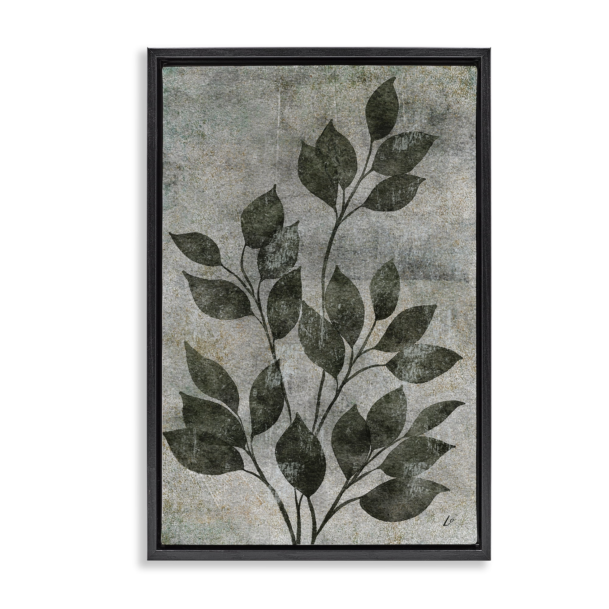 Stupell Industries Love & Leaves Rustic Plants & Flowers Painting Black Floater Framed Canvas Art Print Wall Art, 21 x 31