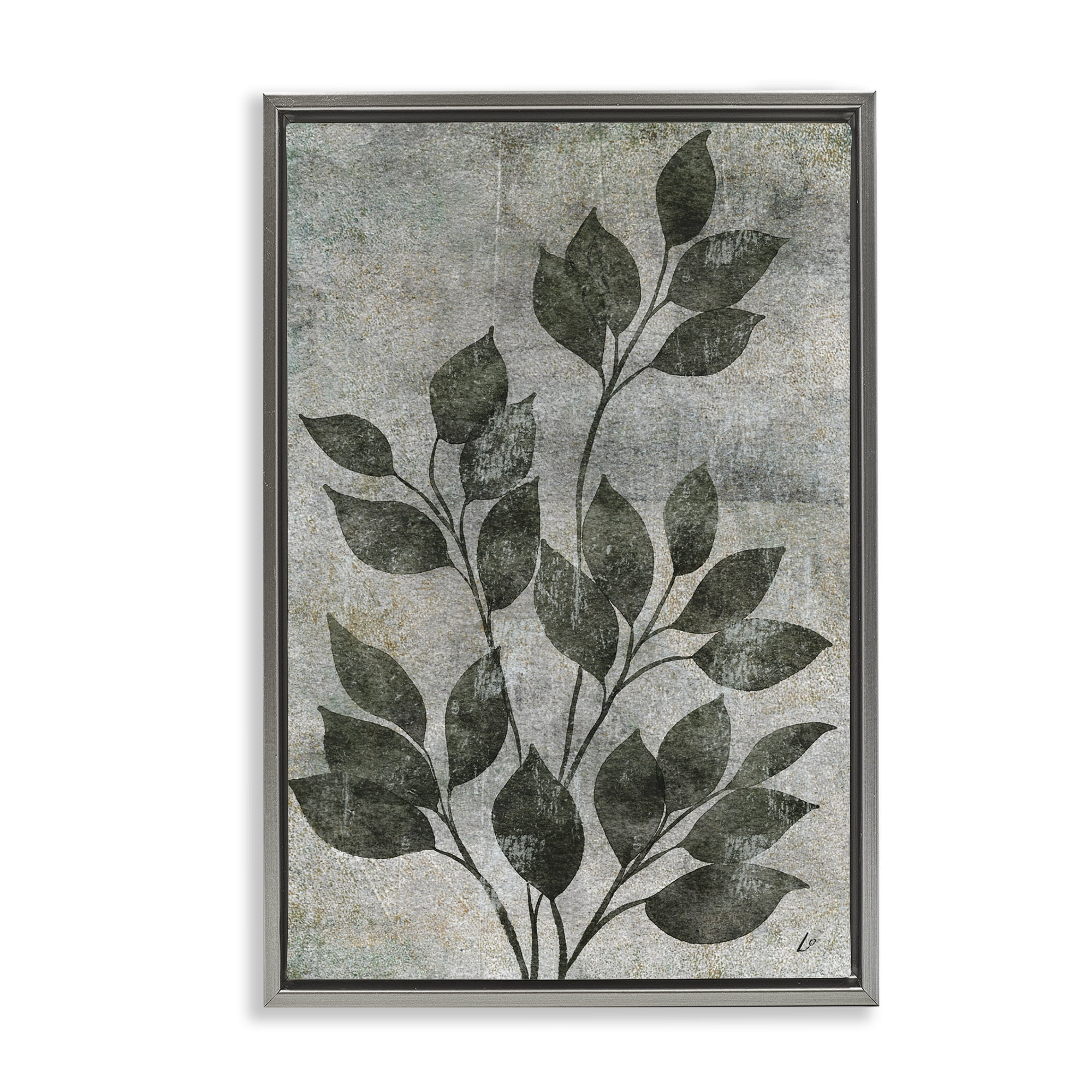 Stupell Industries Love & Leaves Rustic Plants & Flowers Painting Gray Floater Framed Canvas Art Print Wall Art, 21 x 31