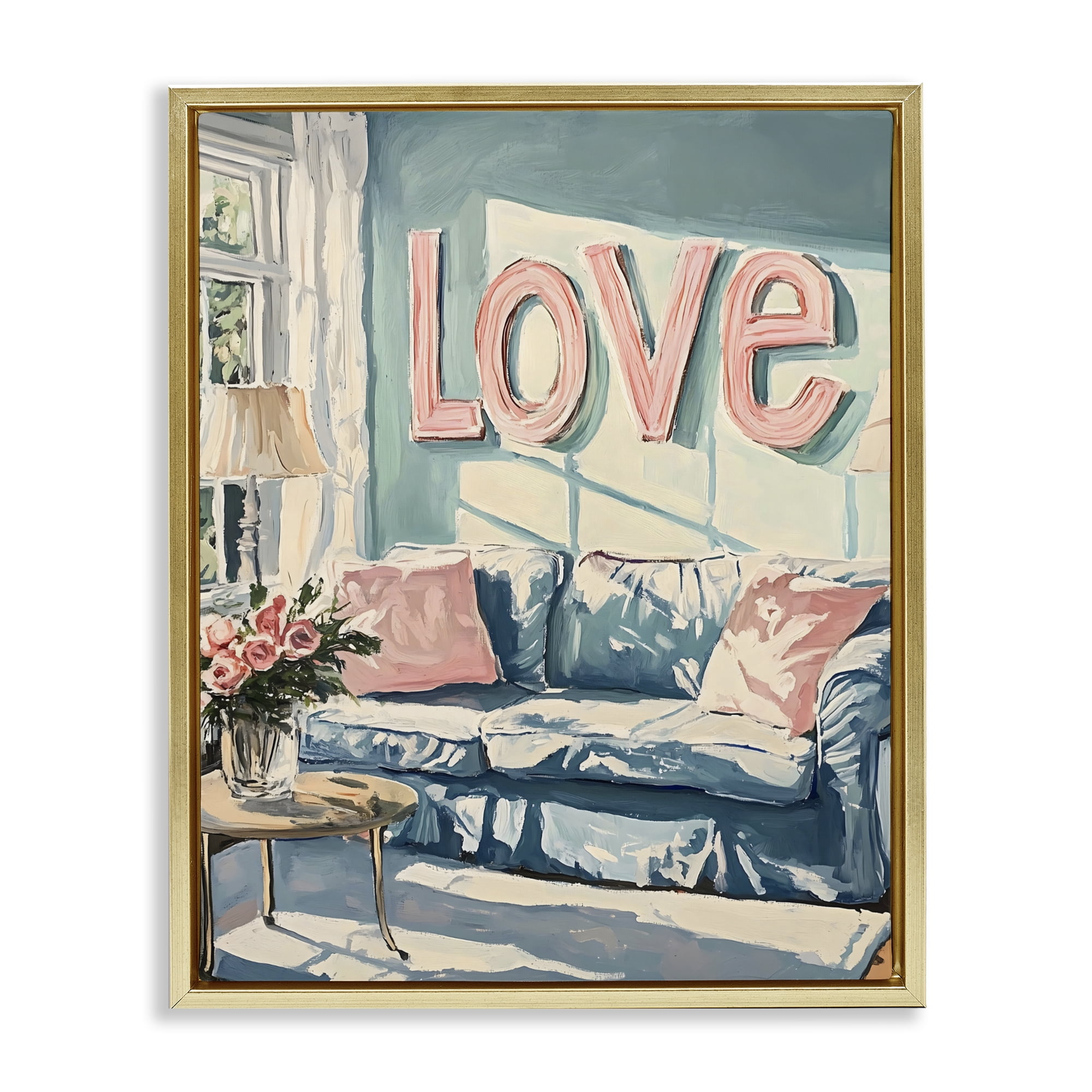 Stupell Industries Love Letters Above Cozy Couch Gold Framed Floater Canvas Wall Art, design by The Prints Vibe