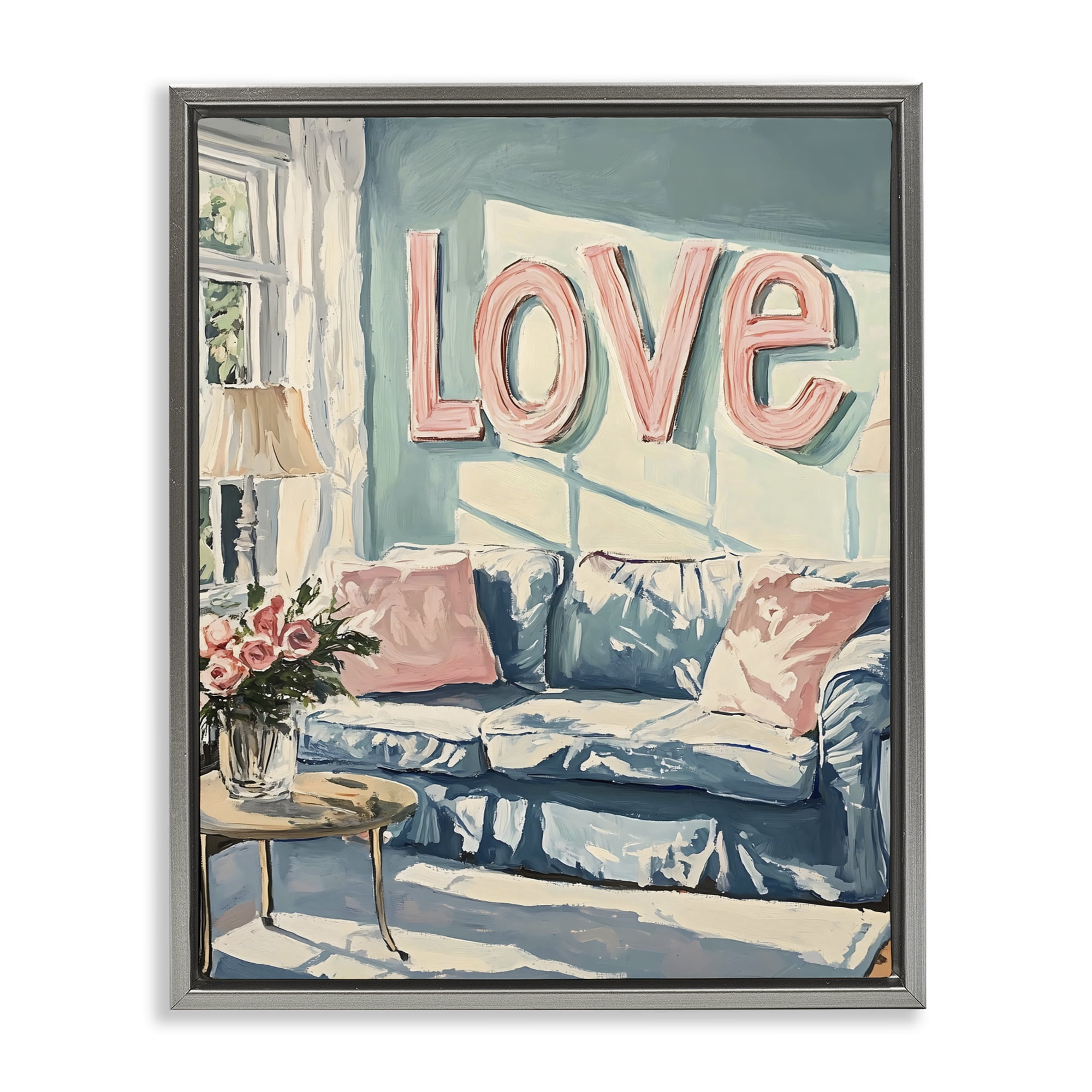 Stupell Industries Love Letters Above Cozy Couch Gray Framed Floater Canvas Wall Art, design by The Prints Vibe