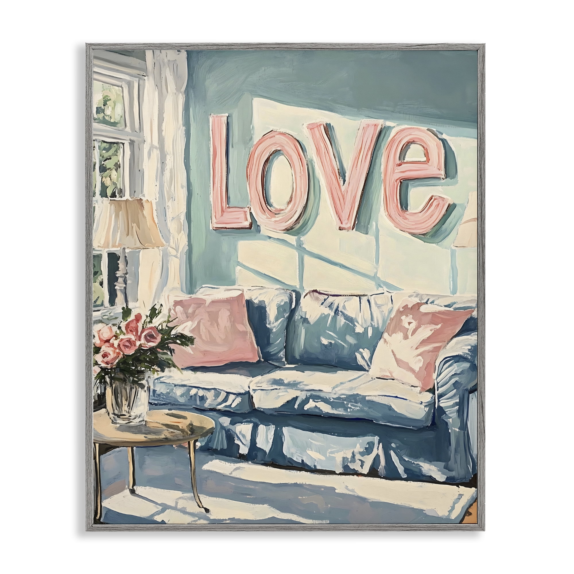 Stupell Industries Love Letters Above Cozy Couch Gray Framed Giclee Art, design by The Prints Vibe