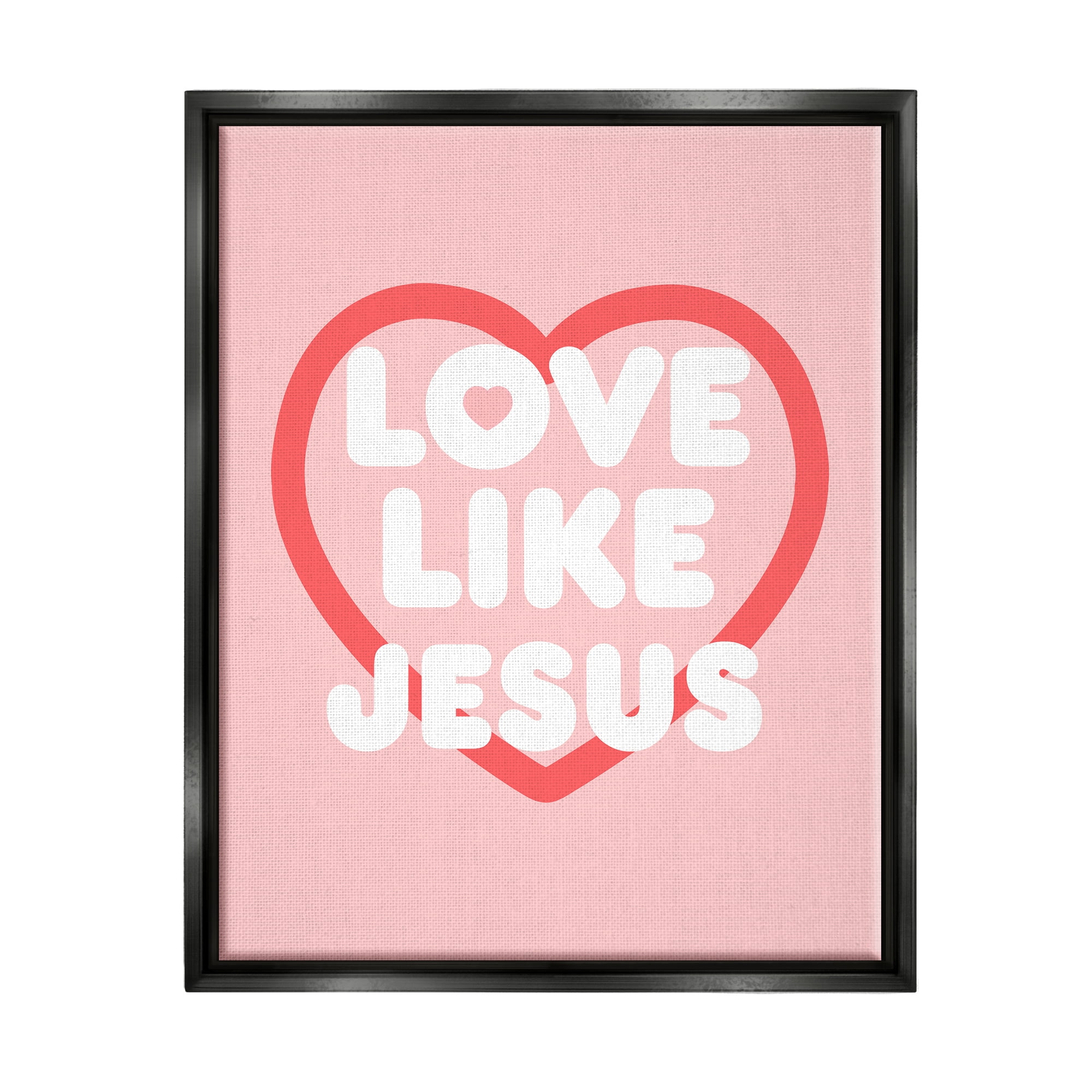 Stupell Industries Love Like Jesus Heart Inspirational Painting Black Floater Framed Canvas Art Print Wall Art, 17 x 21
