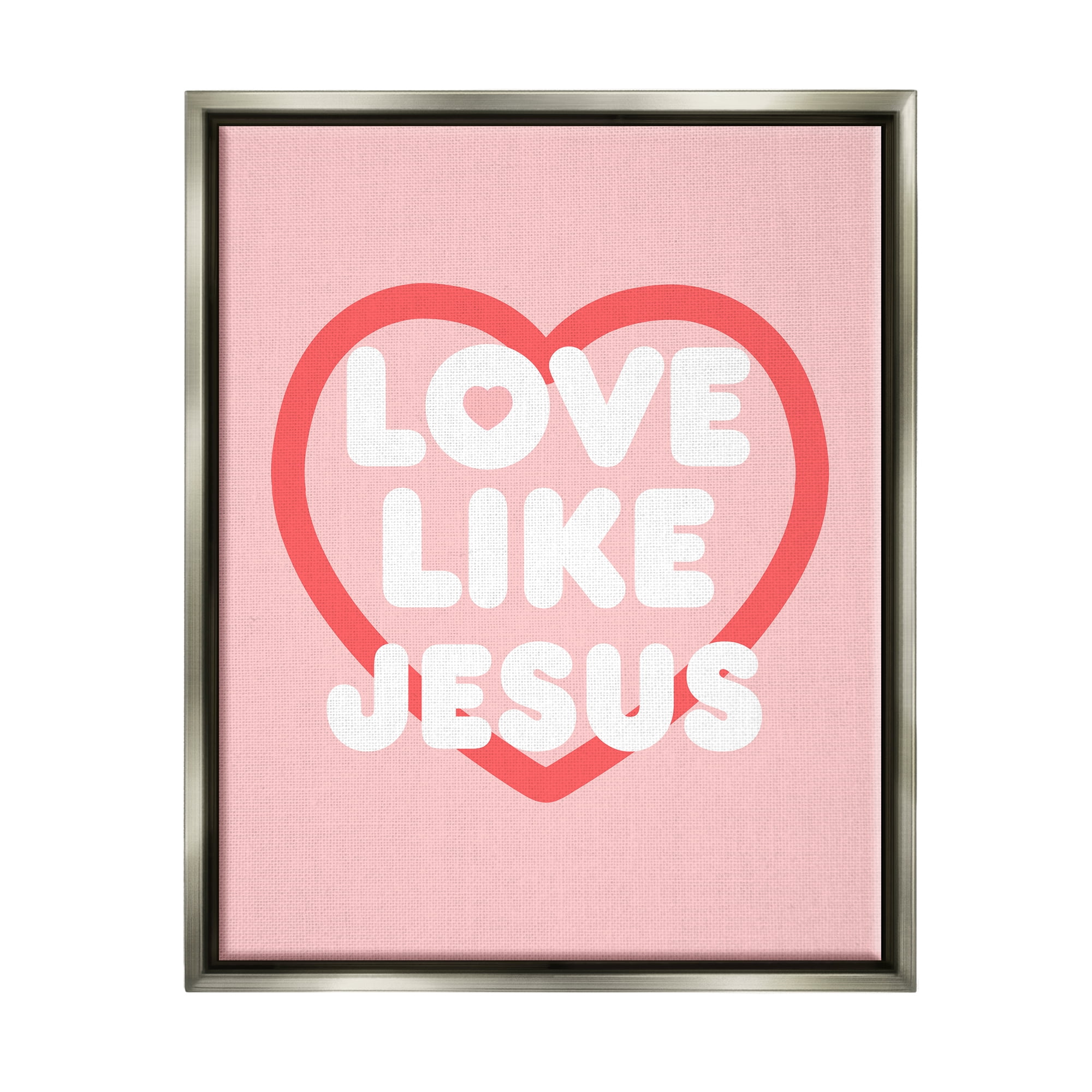 Stupell Industries Love Like Jesus Heart Inspirational Painting Gray Floater Framed Canvas Art Print Wall Art, 17 x 21